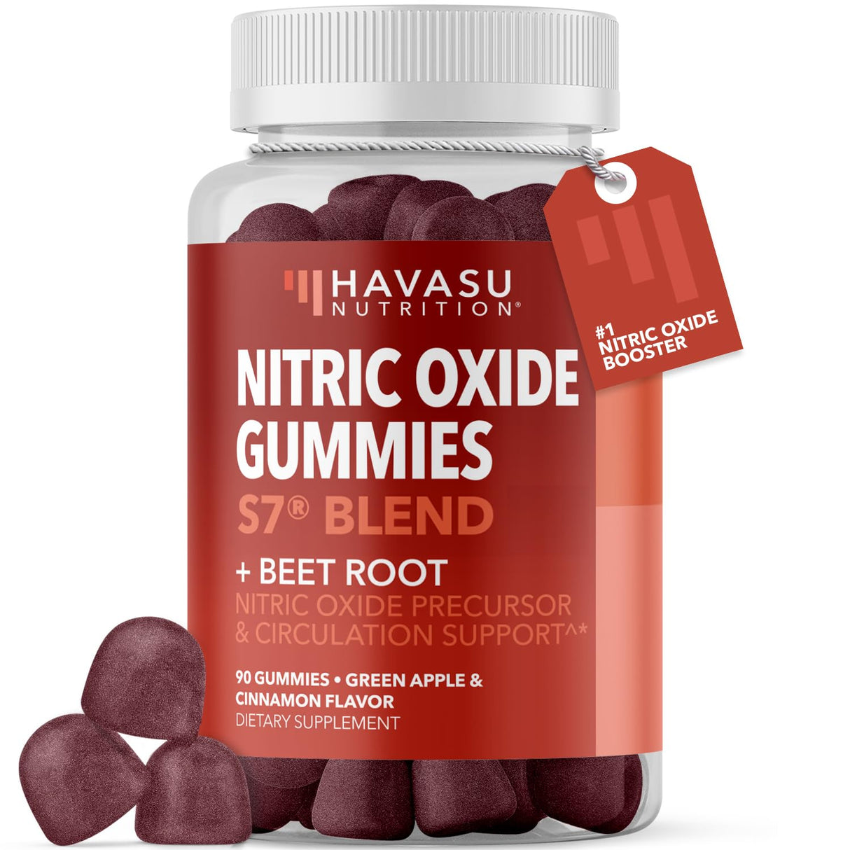 Nitric Oxide Gummies for Men and Women with L-Arginine and Beet Root - NO Gummies for Endurance and Recovery - 90 Count - Green Apple and Cinnamon Flavor - Vegan, Non-GMO, 1 Month Supply