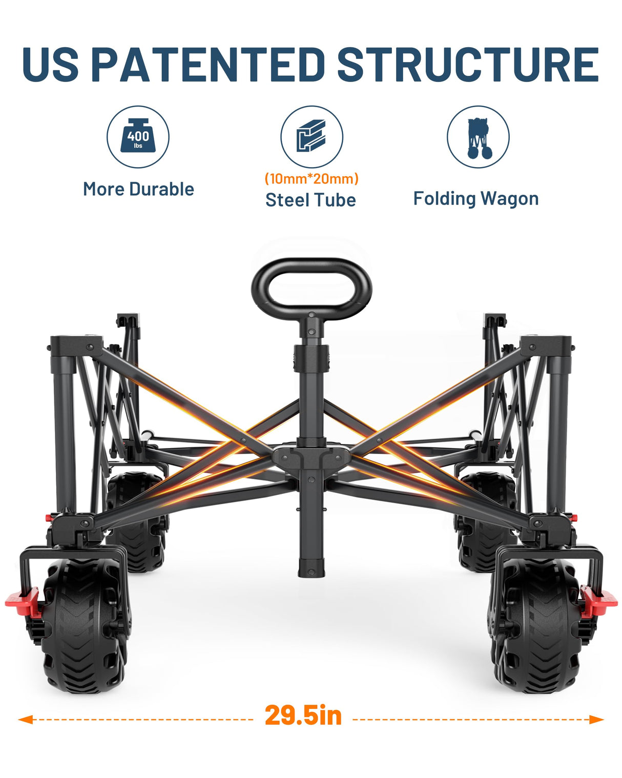 TIMBER RIDGE 600L Beast Wagon 26" W Extra Wide All Terrain Folding w/Big Wheels, Cargo Net & Tailgate, 26" W and 54.5" L, 400lbs Heavy Duty Collapsible Portable Cart for Camping, Sports, Dogs, Blue