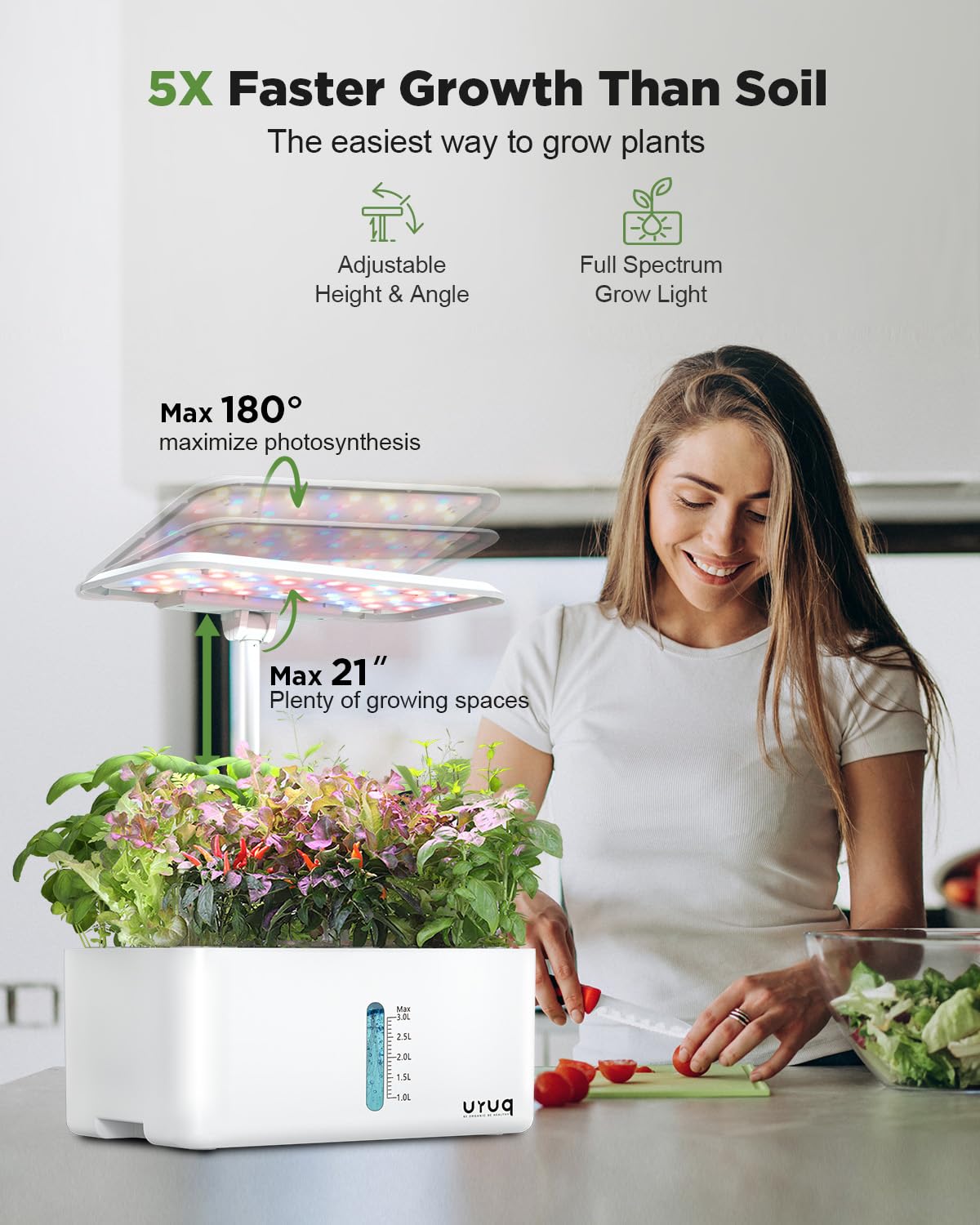 URUQ 8 Pods Hydroponics Growing System with LED Grow Light - White