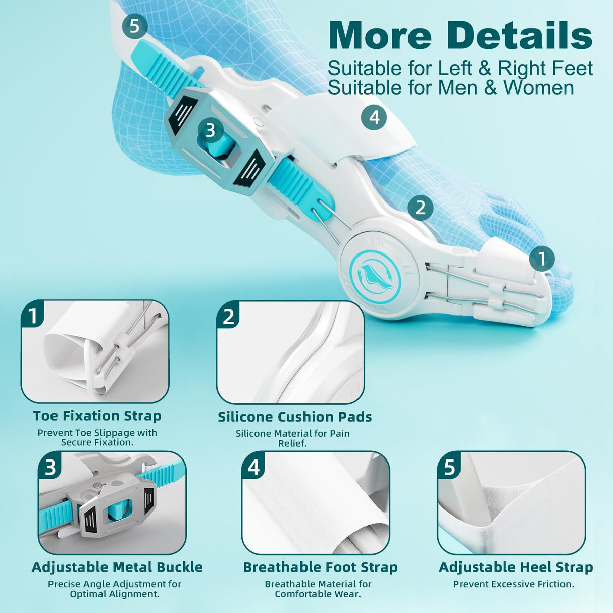 Kutain Upgraded Bunion Corrector for Women & Men, Orthopedic Bunions Correction with Non Slip Big Toe Straighteners, Adjustable Bunion Splint Suitable for Day/Night Feet Bunion Relief (2PCS)