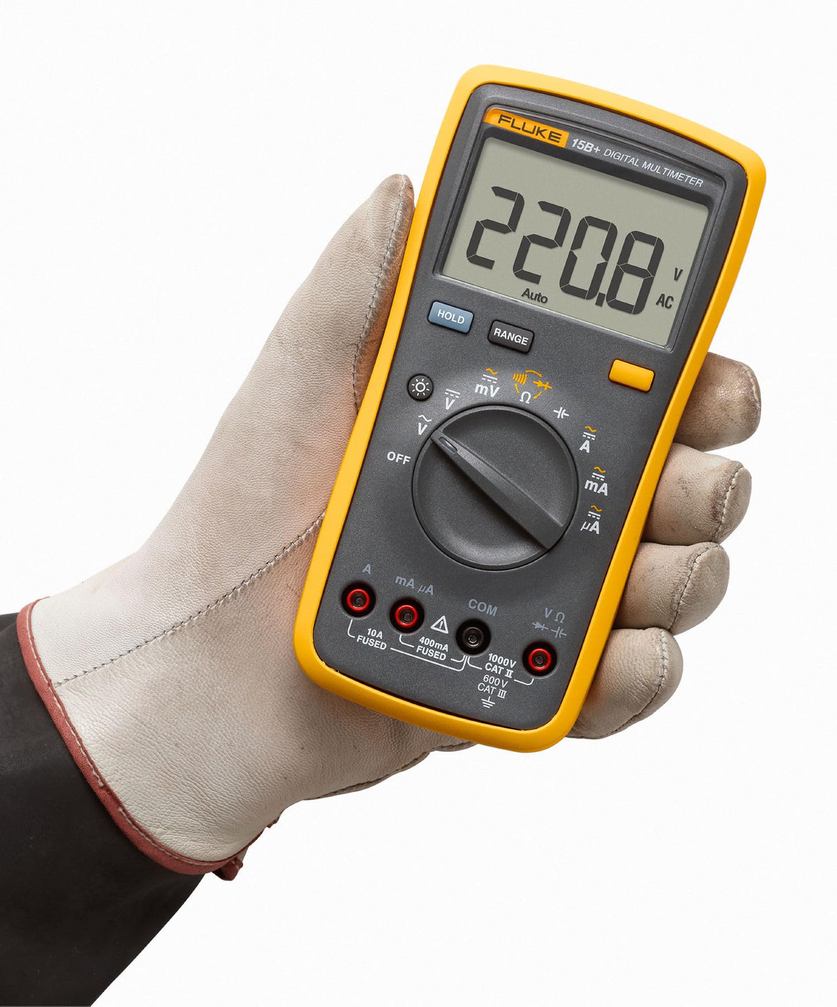 Fluke 15B+ Digital Multimeter, for Electrical Applications, Measures AC/DC Voltage and Current Measurements up to 1000V and 10A, Along with Resistance, Continuity, Diode, and Capacitance Capabilities
