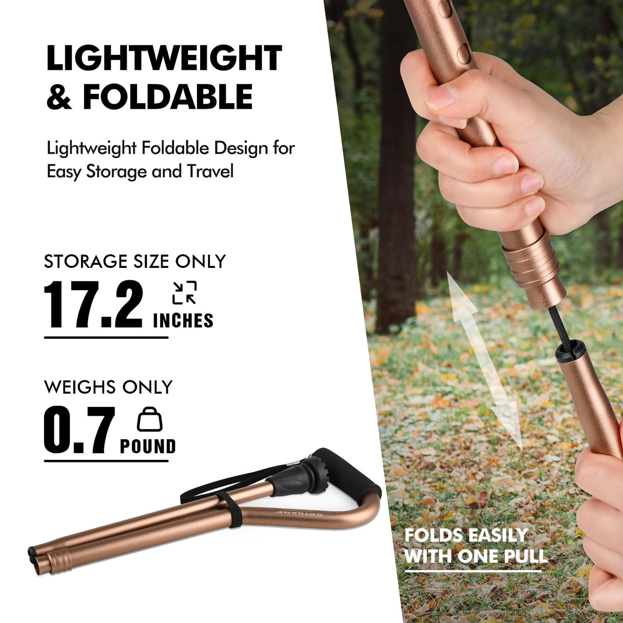 GPTCAMP Walking Cane and Walking Stick for Men Women,Lightweight Folding Canes with Offset Soft CushionedHandle,Adjustable&Collapsible,Mobility & Leg Surgery Recovery(Brown)