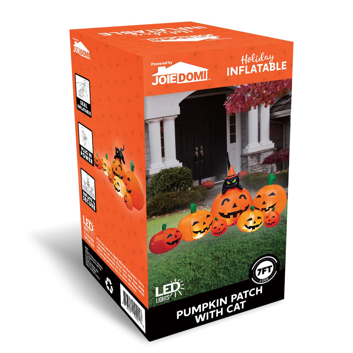 Joiedomi 7 FT Long Halloween Inflatables Pumpkin Outdoor Decorations, 7 Pumpkins Outside Decoration with Witch's Cat with Build-in LEDs Blow Up Inflatables for Party Yard Lawn Garden Decor