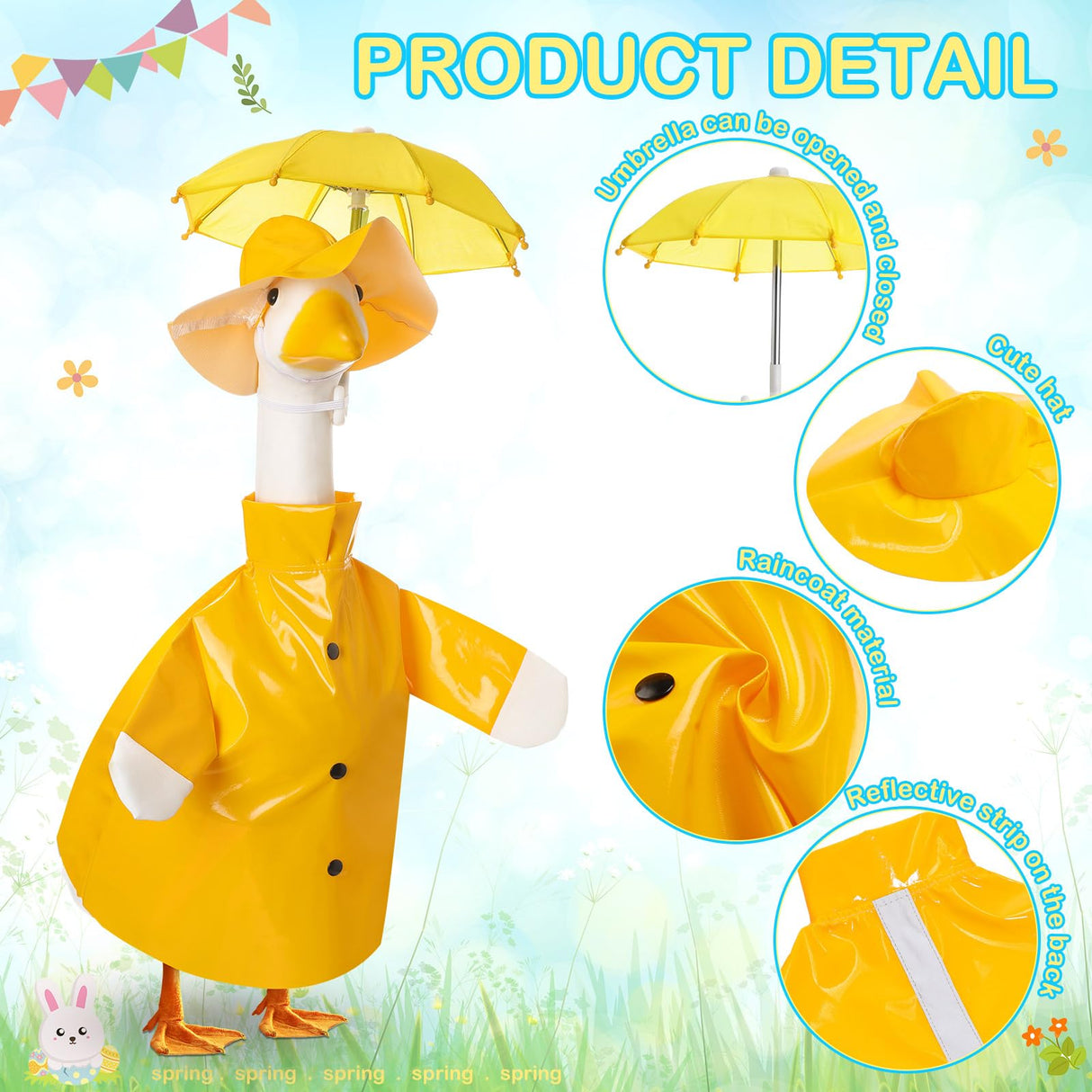 Yeyeplum 2 Set Porch Goose Outfit Raincoat and Umbrella Summer Lawn Porch Goose Cloth Costume Raincoat Outfits for Summer Outdoor Patio Yard Lawn Decoration(Red and Yellow,23 Inches,Classic Style)