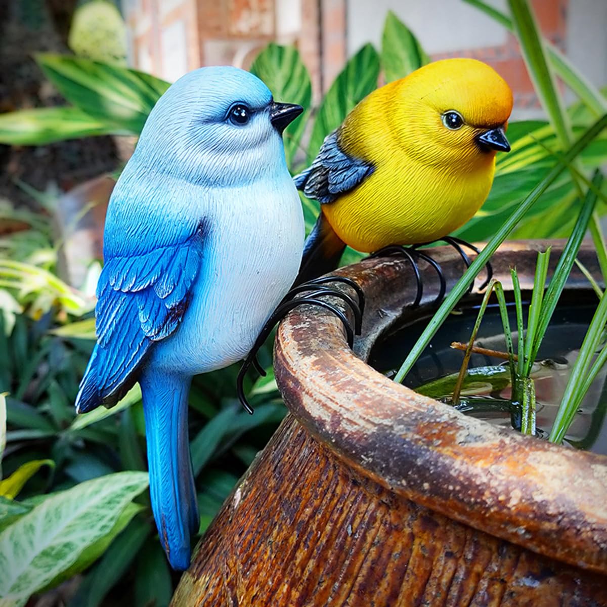 JARPSIRY Garden Bird Statue Flower Pot Hugger Outdoor Decor for Tree, 6.7" Tall Resin Bird Figurine Plant Pot Decorations for Fence Balcony Patio Lawn Yard Ornaments (Yellow)