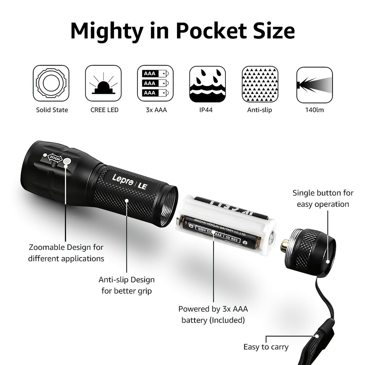 Lighting EVER LED Flashlights High Lumens, Small Flashlight, Waterproof, Adjustable Focus Flash Light for Outdoor, Emergency, Camping, AAA Batteries Included, 2 Pack