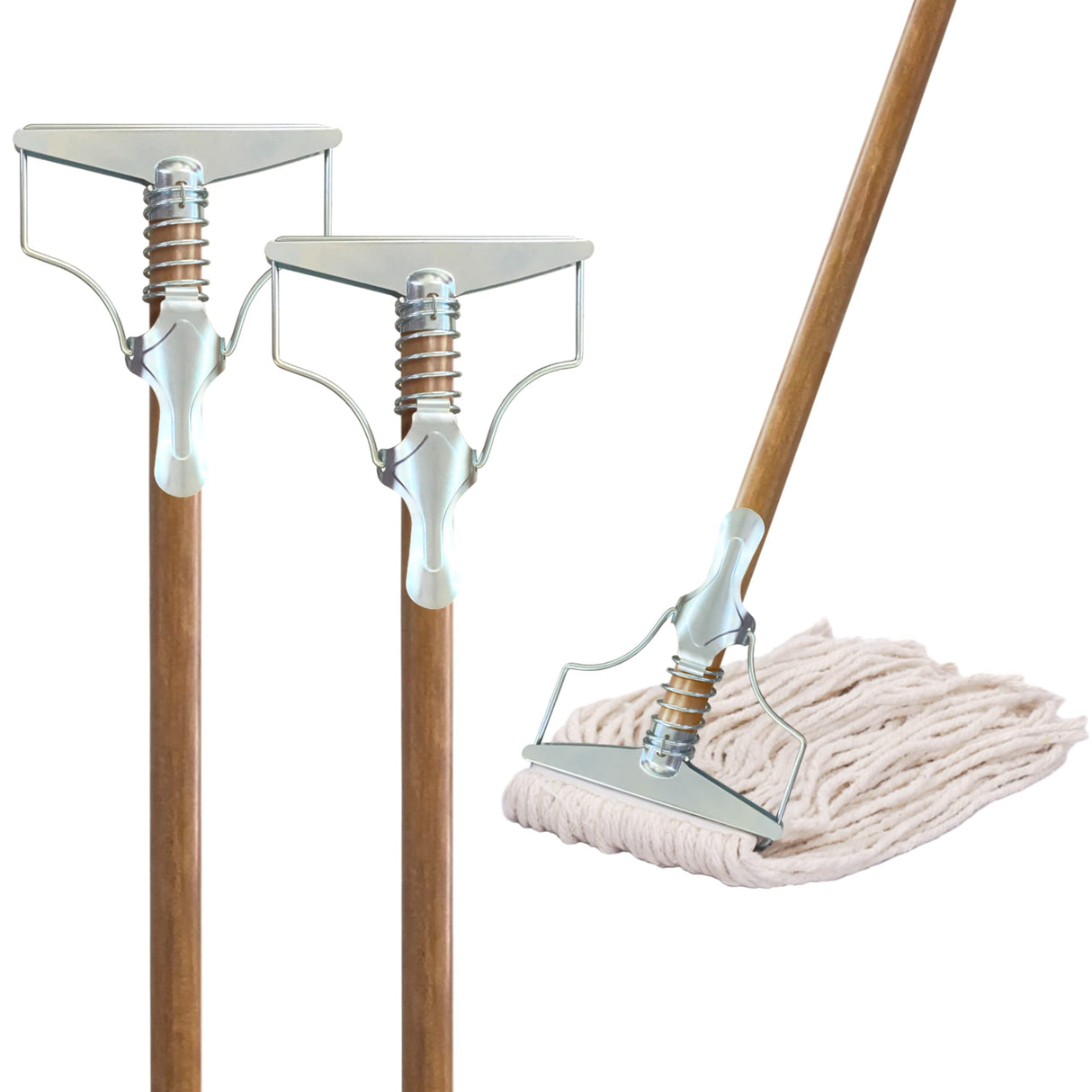 ILOT 59" Mop Spring Commercial Grade Mop Handle Pack of 2 Industrial Strength Wooden Handle Wet Mops for Floor Cleaning Heavy Duty (Mop Heads Not Included)