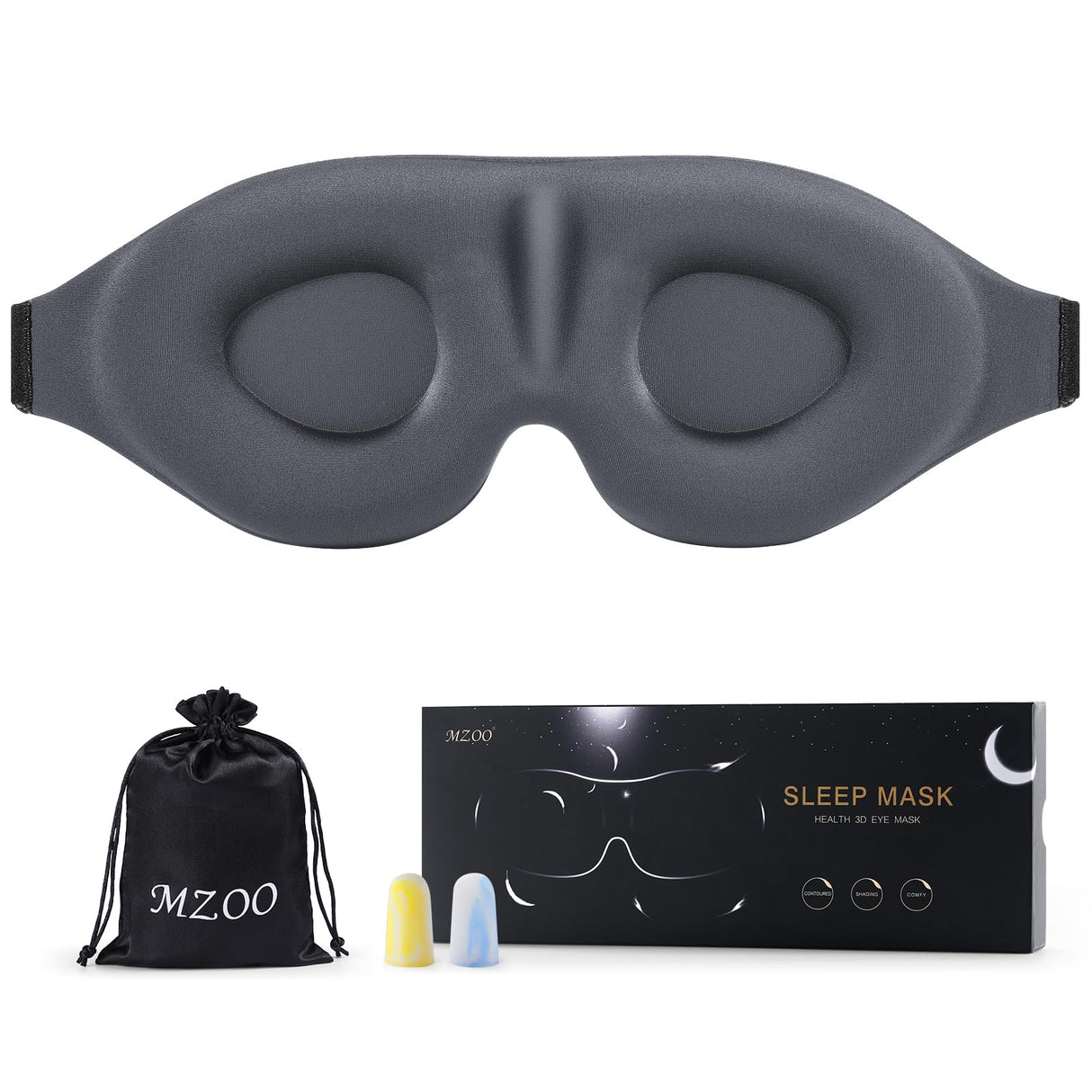 MZOO Sleep Eye Mask for Side Sleeper Men Women, Zero Eye Pressure 3D Sleeping Mask, Light Blocking Patented Design Night Blindfold, Soft Eye Shade Cover for Travel, Grey