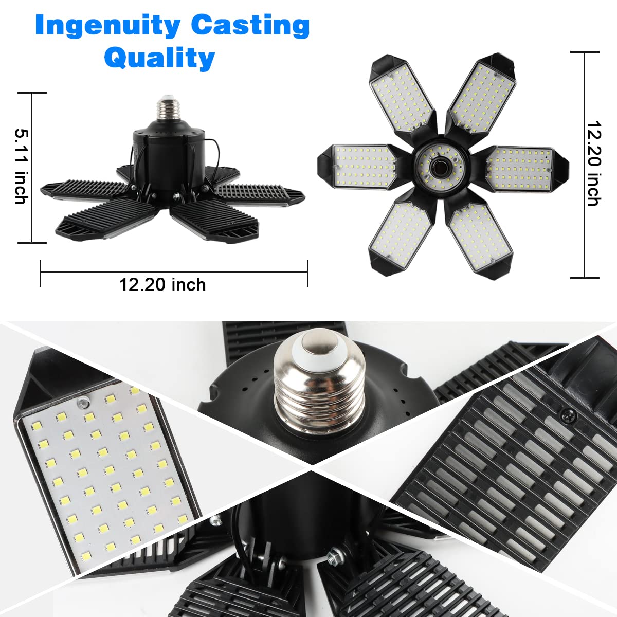 POLARPRA LED Garage Light - 160W LED Garage Ceiling Lights 16000LM Super Bright Garage Lighting with 6 Deformable Panels E26/E27 Screw in Led Shop Lights for Basement Workshop Warehouse Attic