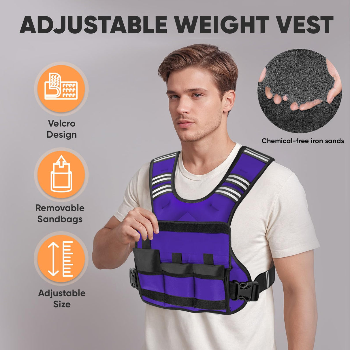 APEXUP Adjustable Weighted Vest, 4-10lb/12-18lb/20-32lb Vest with 6 Ironsand Weights and Large Pocket, Weight Vest for Men Women Strength Training, Running, Walking (12-18lb, Purple)