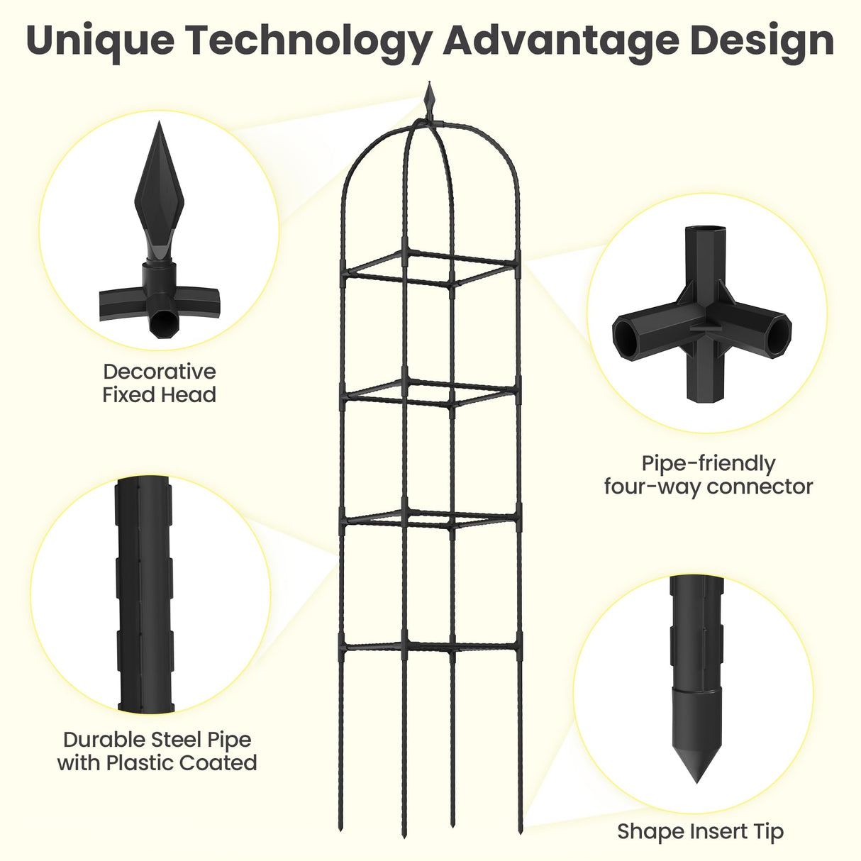 2 Pack 70.87" Garden Obelisk Trellis for Climbing Plants, Pyramid Design for Roses, Clematis, Jasmine, and Vegetable Vines, Indoor & Outdoor Use, Black