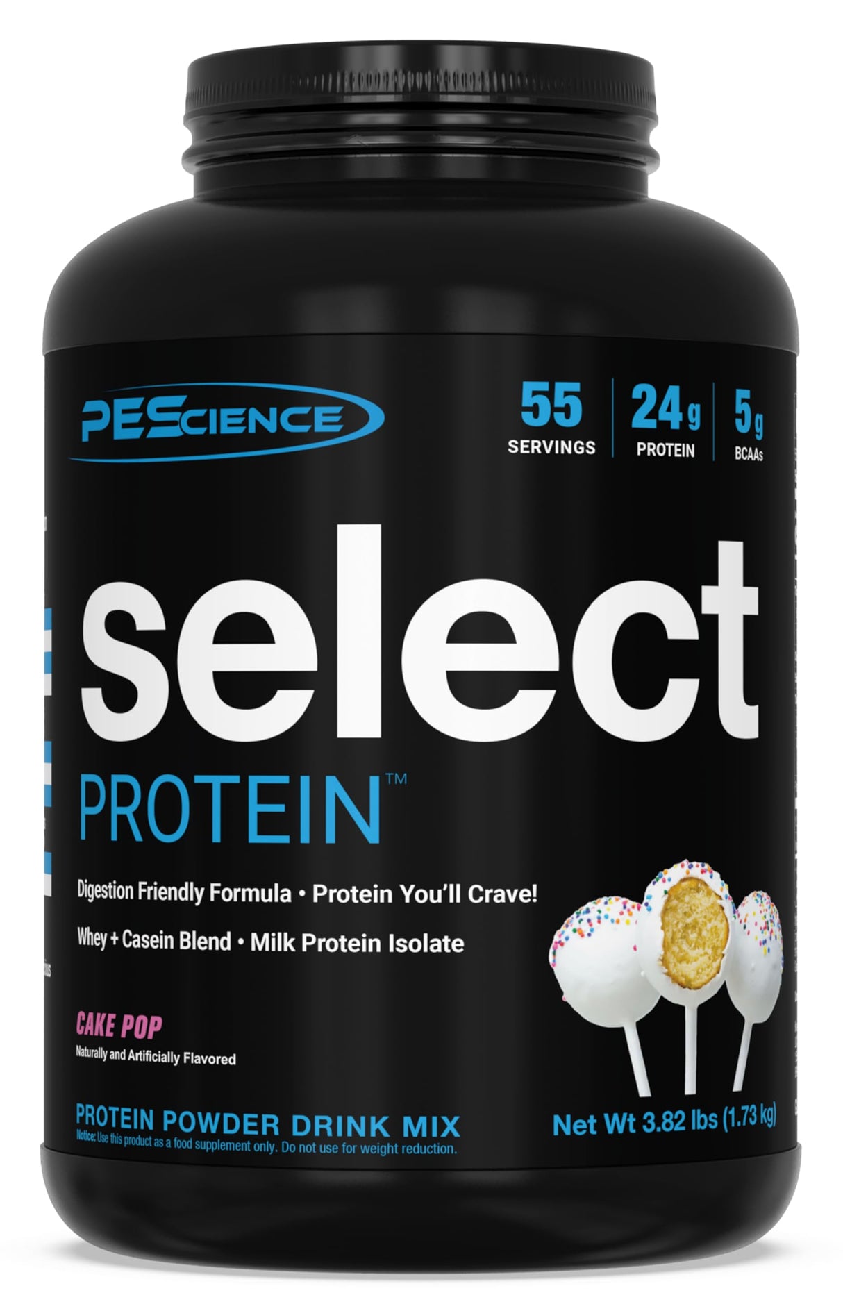 PEScience Select Protein Powder, Whey and Casein Blend, Clean Protein Powder for Women and Men, Low Calorie, Low Carb, Keto Friendly, Gluten Free, Cake Pop, 55 Servings