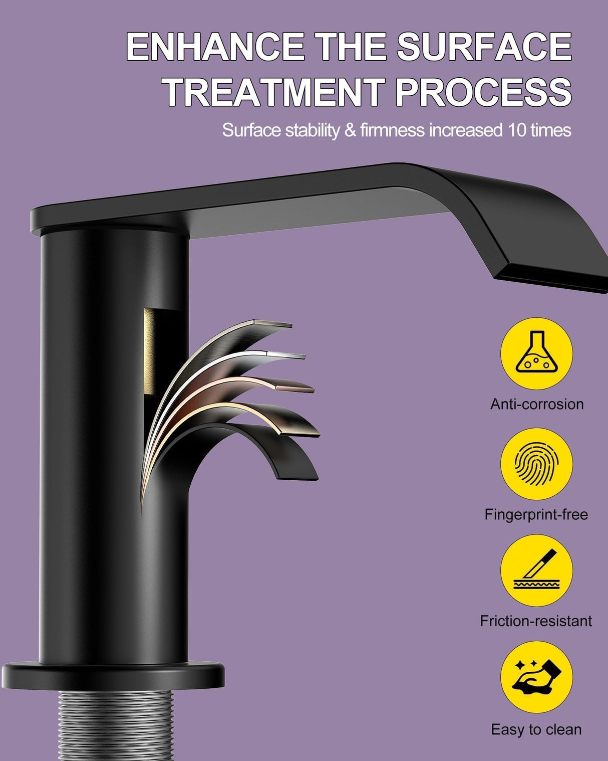 Matte Black Waterfall Bathroom Faucet for Sink 3 Hole 8 Inch Widespread Bathroom Sink Faucets with Pop-up Drain Supply Lines Stainless Steel 2-Handle Bathroom Sink Faucet for Bath Vanity Homevacious