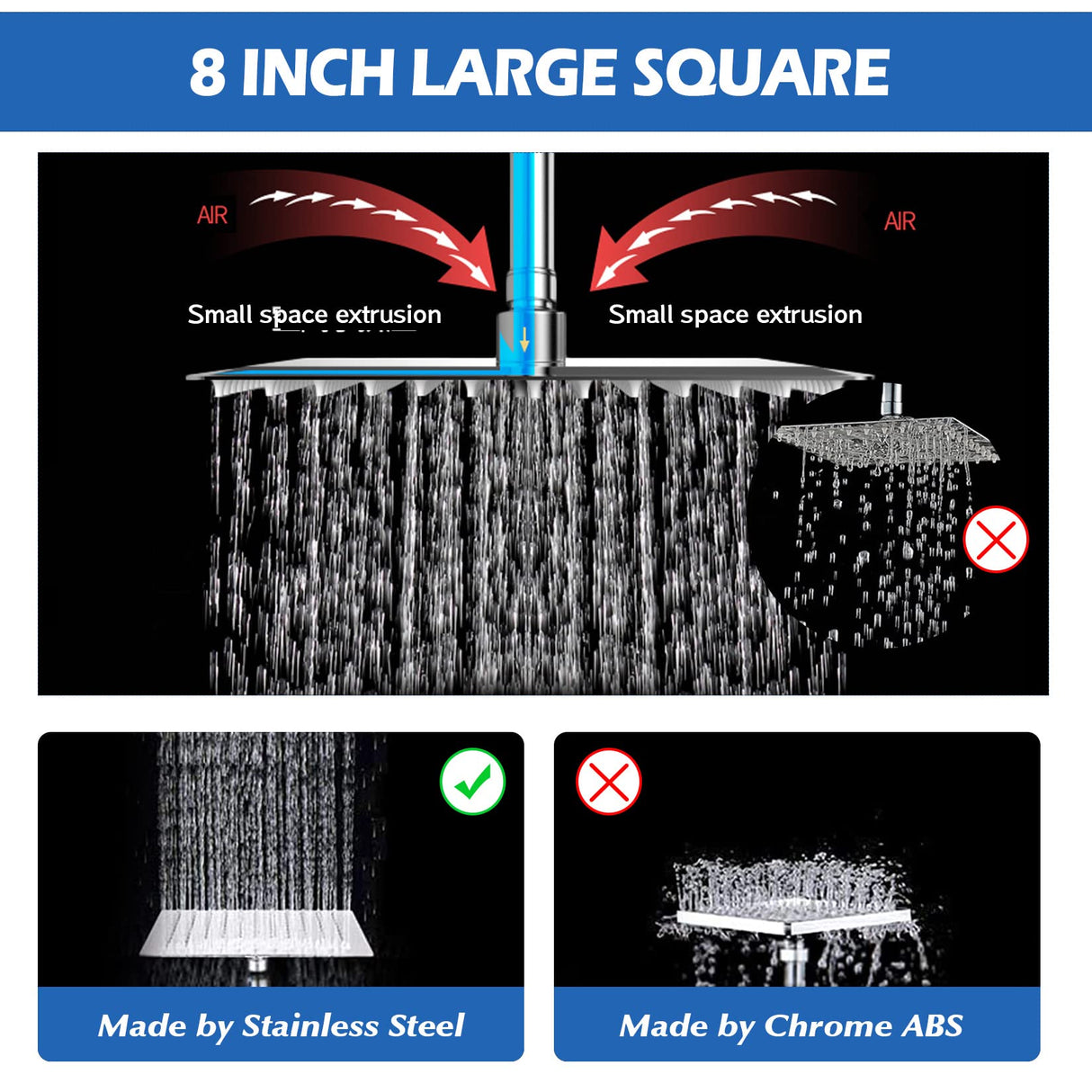 Shower Head,8”Rain Shower Head with Handheld Spray Combo with 11'' Angle Adjustable Extension Arm/Flow Regulator/Shower System,High Pressure Rainfall Shower Head Bathroom,Chrome