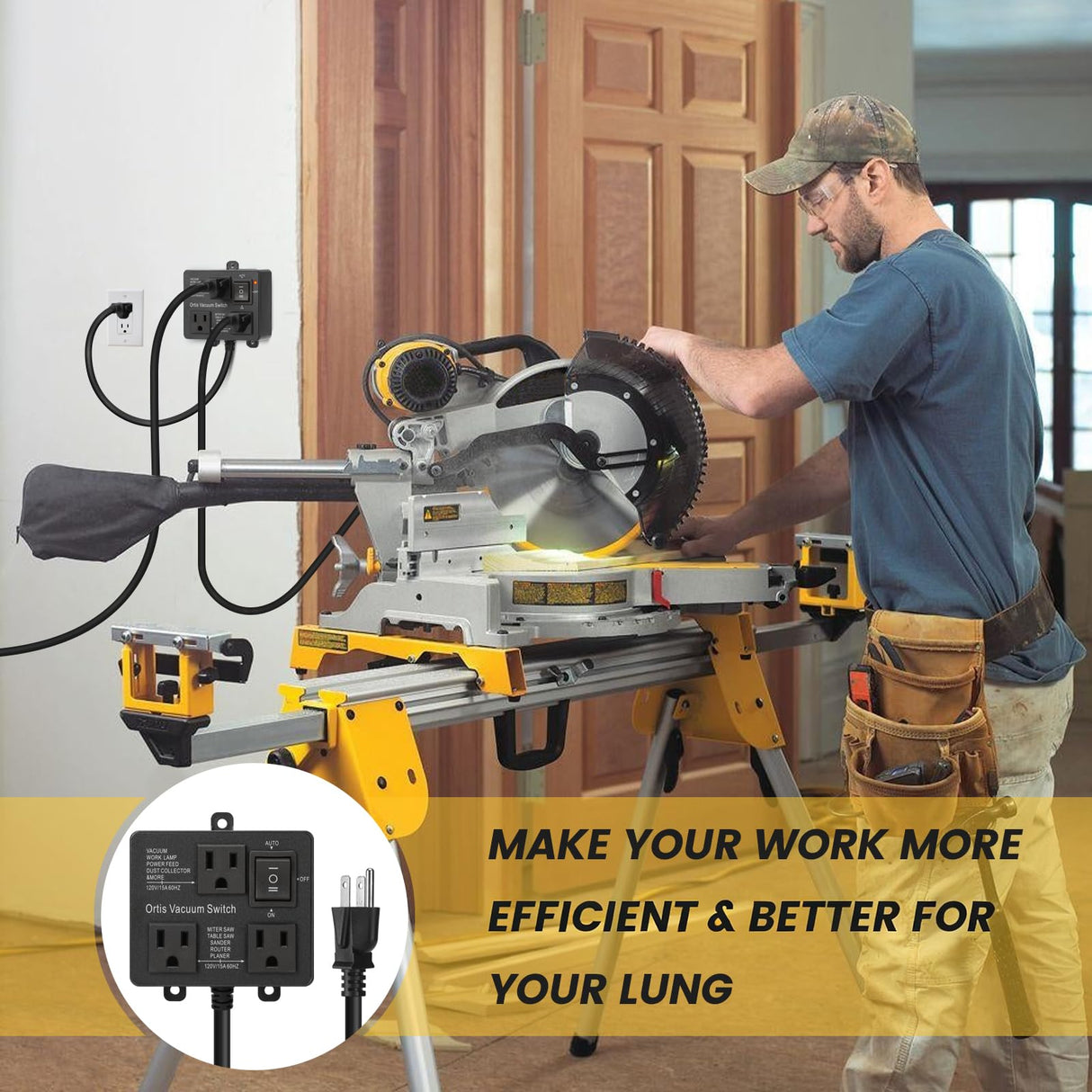 Automatic Vacuum Switch, Ortis Vacuum Switch for More Power Tools, Delay Vacuum On/Off to Prevent Circuit Overload and Tripping, Keep Your Workplace Cleaner, Better for Your Lung, Black