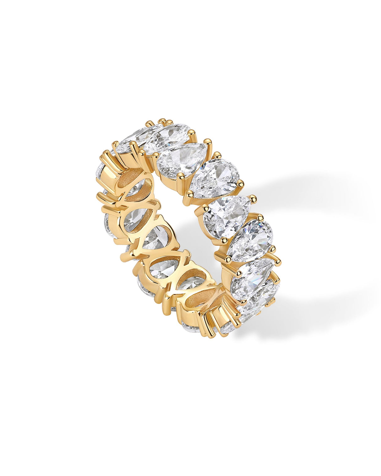 PAVOI 14K Yellow Gold Plated Pear Love Eternity Rings for Women | Gold Cubic Zirconia Ring | Bridal Eternity Wedding Band Ring | Size 5