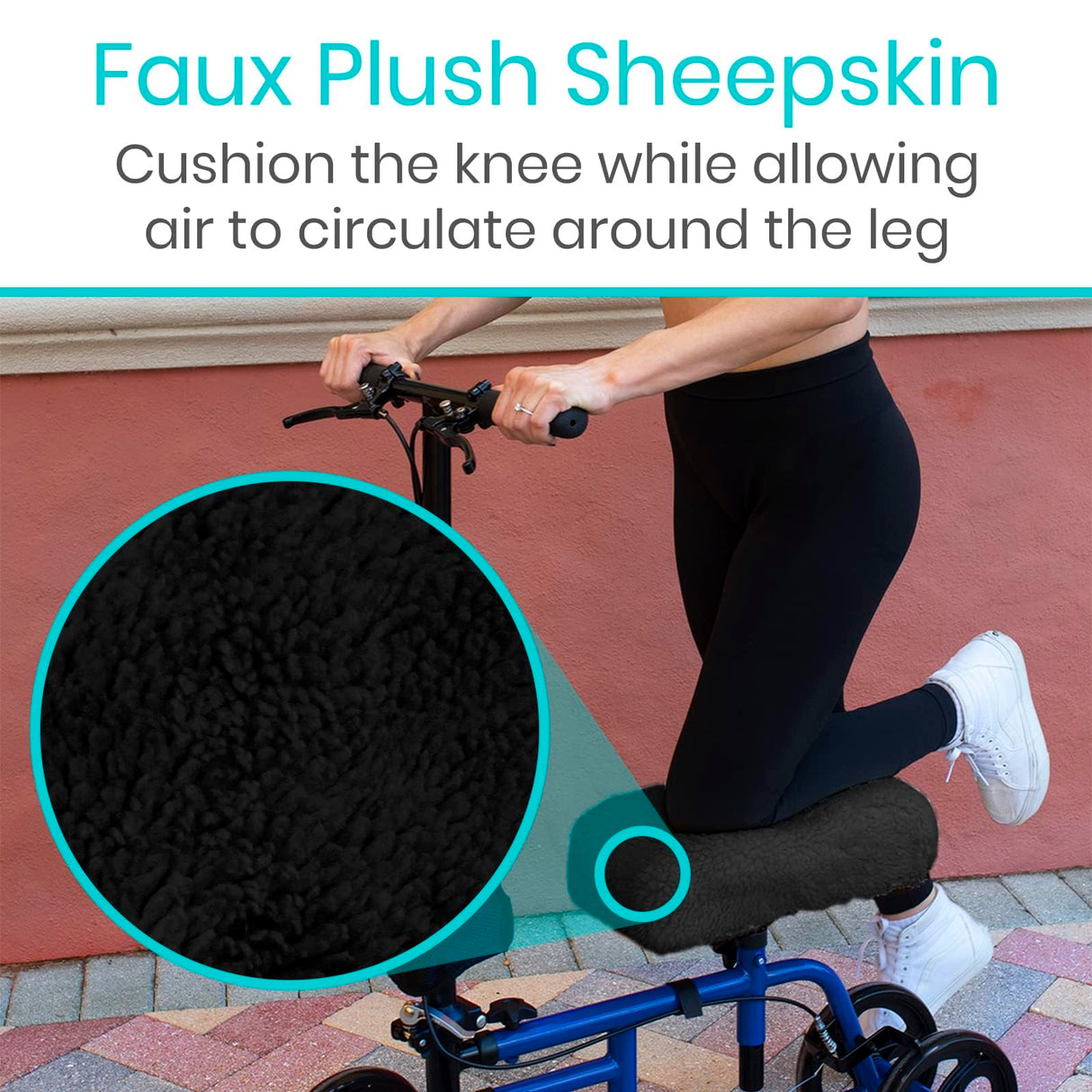 Vive Mobility Knee Scooter Pad Cover - Soft Plush Adult Sheepskin Memory Foam Cushion, Walker Accessory for Knee Roller, Padded Accessories Leg Cart Improves Comfort with Injury, Universal Fit (Black)