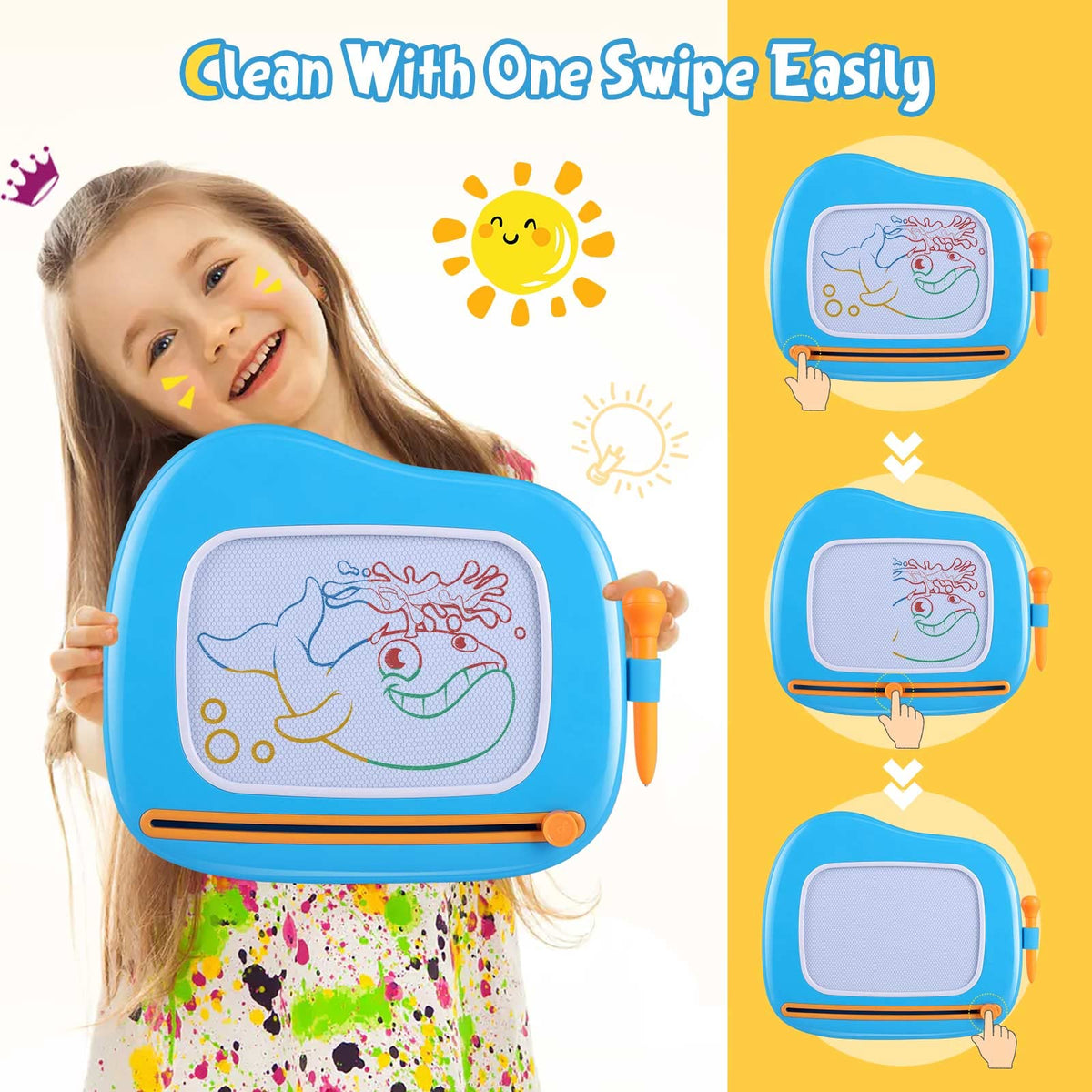 Smasiagon Magnetic Drawing Board for Kids - Toddler Toys for Age 1-2 Boys Girls - Educational Learning Toys for 1 2 3 Year Old Baby Birthday Gifts (Blue)