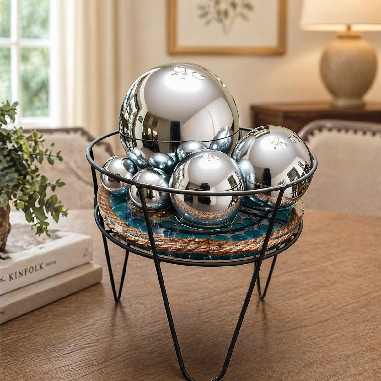 Gazing Ball Garden Mirror Outdoor, Outside Decorative Globe Silver 5Pcs Mix