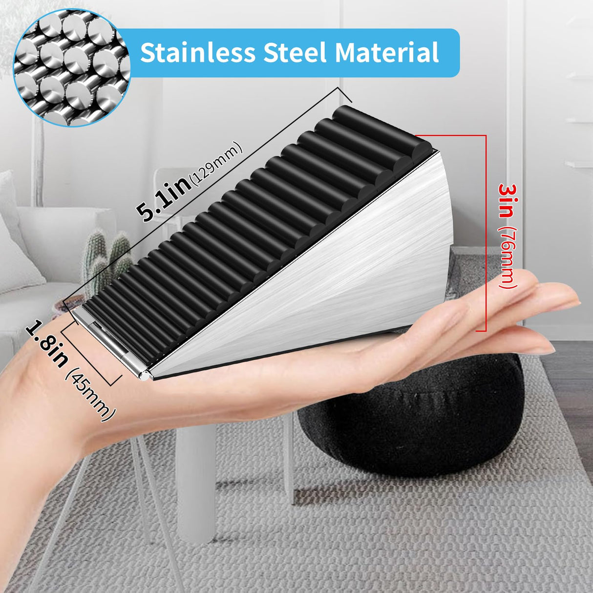 AIMAXINKE Strongest Adjustable Spring Loaded Large Door Stopper - Heavy Duty Tall Door Stop Wedge Door Stoppers for Bottom of Doors,Tall up to 3 in Doorstop Stainless steels Made Suits Any Heavy Gate