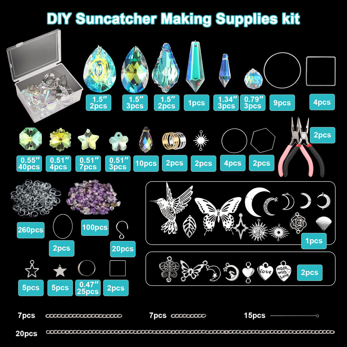 600 PCS DIY Suncatcher Kit Crystal Suncatchers for Windows Hanging Sun Catcher Kits for Adults Hanging Prism with Rainbow Maker for Indoor Window Garden Christmas Tree Decor Wedding Home
