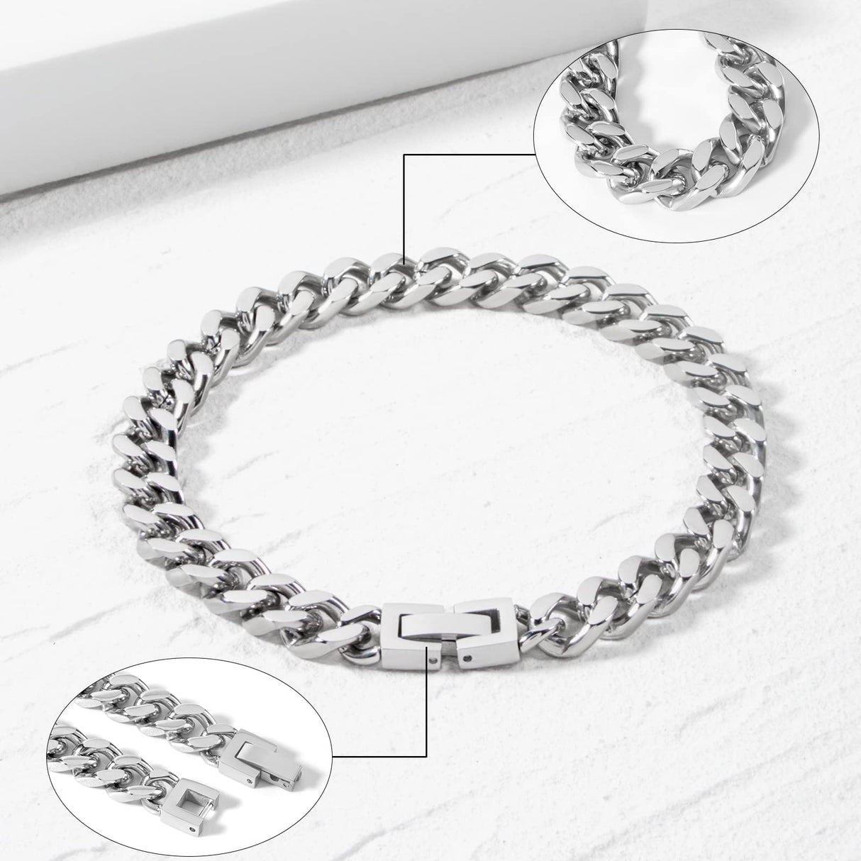Tuewut Stainless Steel 8mm Cuban Link Bracelet for Men/Women/Boy,Silver/18K Gold Plated 6/6.5/7/8/9 inch Fashion HIP HOP Jewelry Bracelet for Gifts (Silver, 6 Inches)