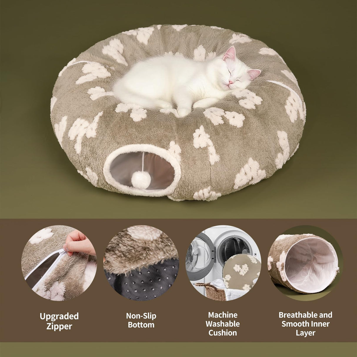 Pesen Christmas Cat Tunnel Bed with Soft Cushion, Cat Toys for Indoor Cats Enhance Bonding Between Pets and Owners, Encourage Exploration, and Satisfy Natural Instincts for Kittens, Dogs, and Rabbits