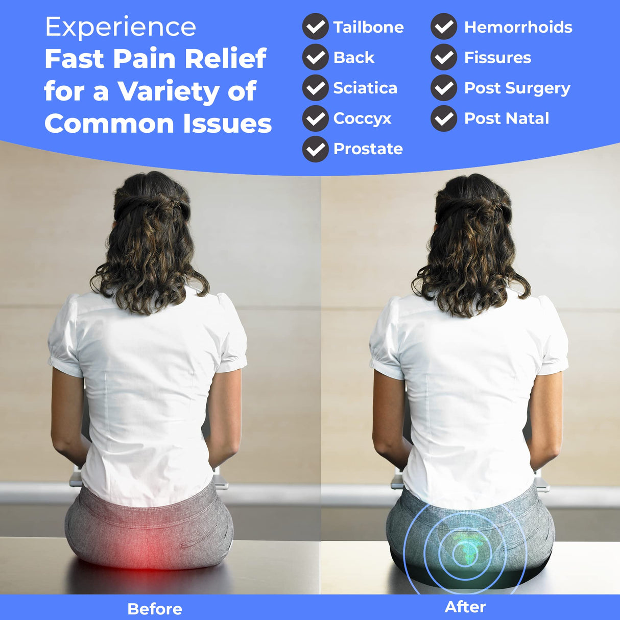 Donut Pillow, Tailbone Pain Relief, Hemorrhoid & Postpartum Cushion for Men and Women, Helps Ease Discomfort from Tailbone, Hemorrhoids, Pregnancy, Surgery (Bodyweight Over 220 LBS)
