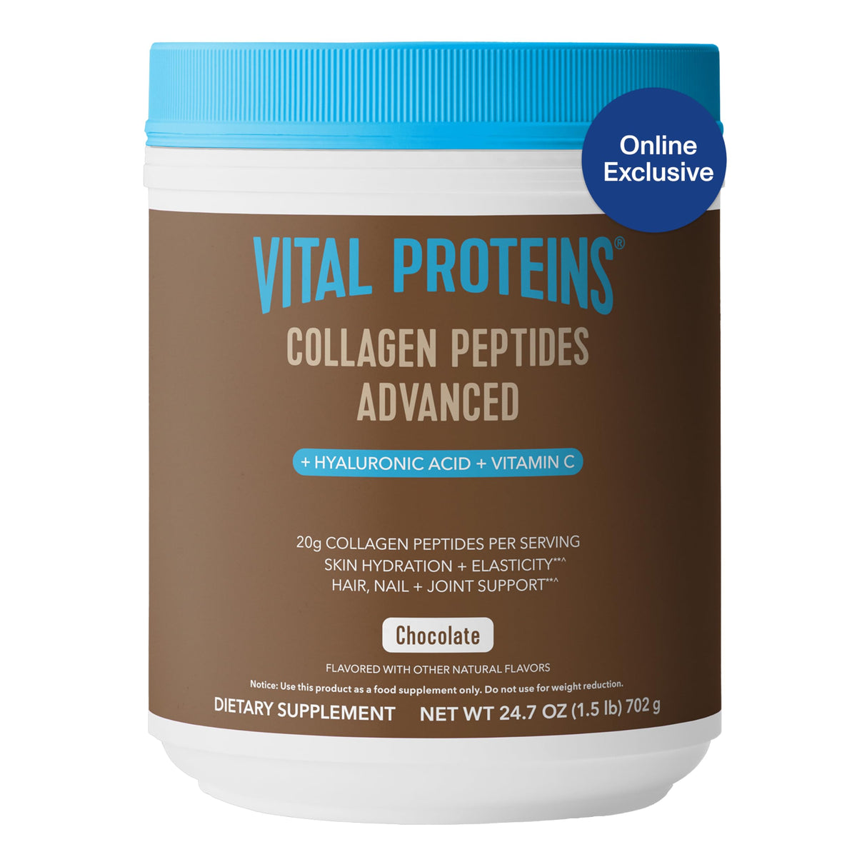 Vital Proteins Collagen Peptides Advanced, Hydrolyzed Peptides with Hyaluronic Acid and Vitamin C - Chocolate Flavor Powder, 24.7oz