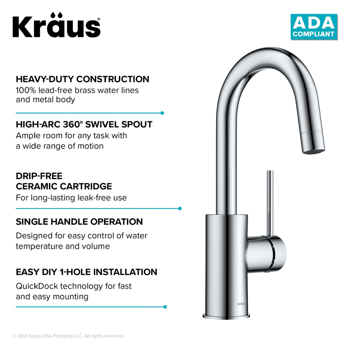 KRAUS Oletto Single Handle Kitchen Bar Faucet in Chrome Finish, KPF-2600CH