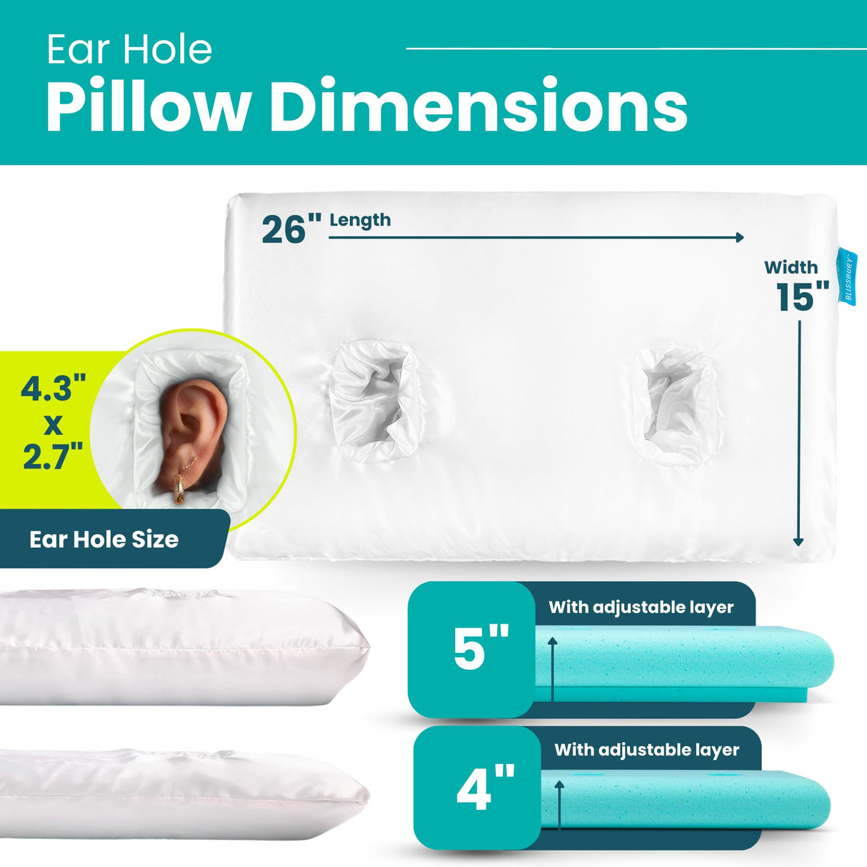 BLISSBURY Piercing Pillow with Ear Hole for Sleeping with Sore Ear Pain | Adjustable Memory Foam with Holes for chondrodermatitis CNH | Piercing Pillow for Side Sleepers