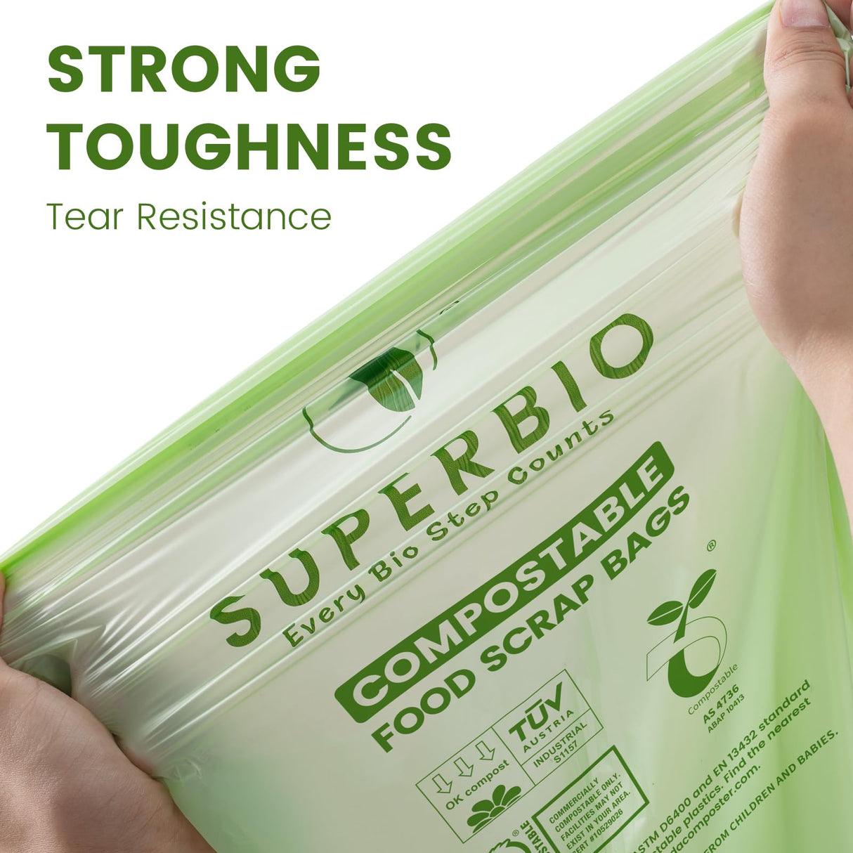 SUPERBIO 2.6 Gallon Compostable Food Waste Bags, 100 Count, 1 Pack, Flat Top Food Scrap Bags, ASTM D6400,Certified by BPI and OK compost INDUSTRIAL,9.84L