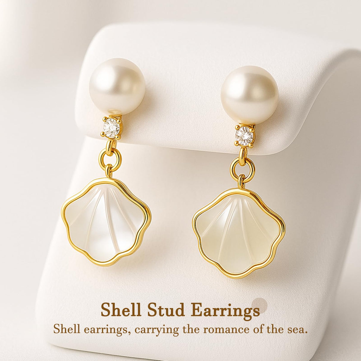 Pearl Shell Earrings for Women, 18K Gold Plated Brass Boho Drop Earrings with Freshwater Pearl & Mother of Pearl, Hypoallergenic Beach Jewelry Gifts