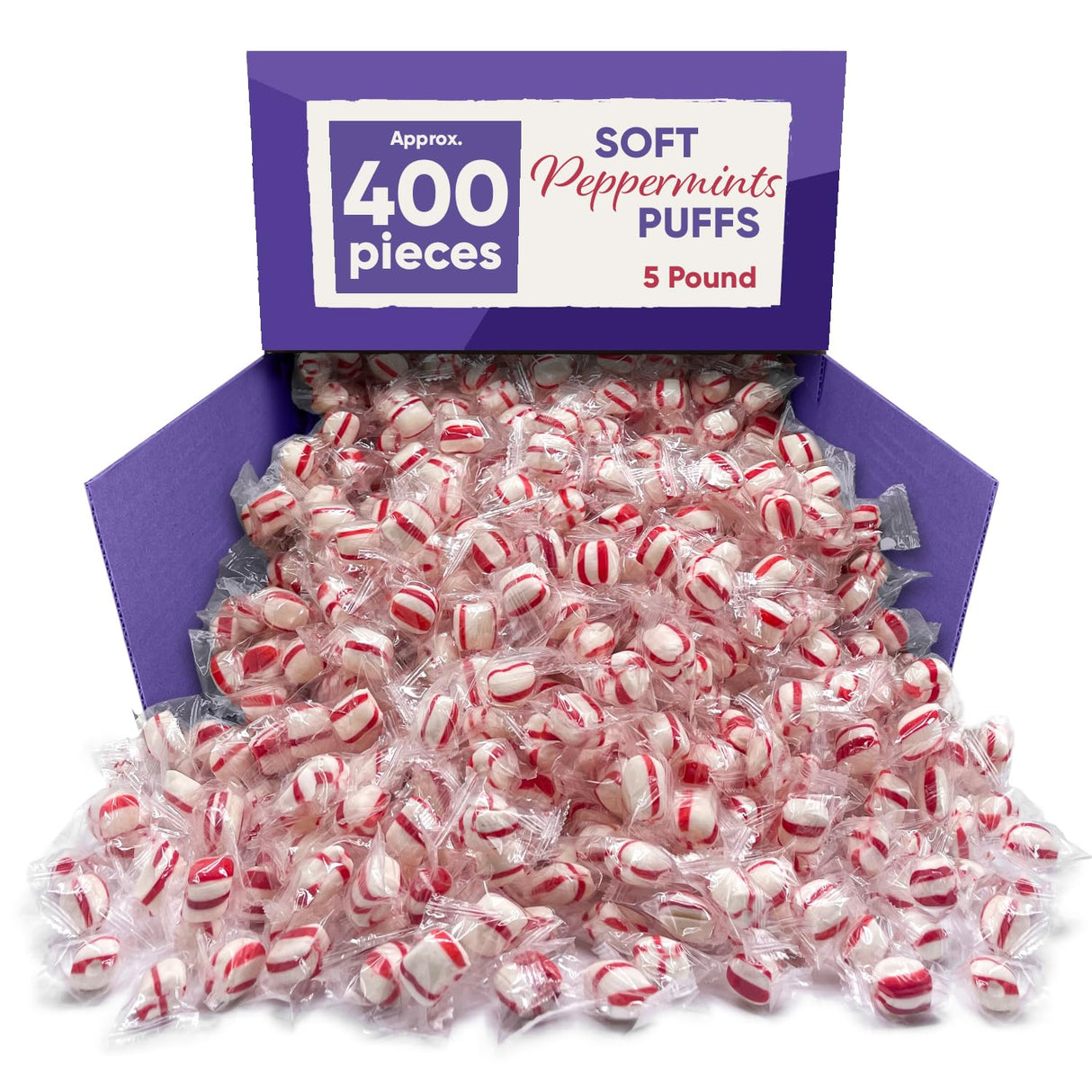 Soft Peppermint Candy Puff Christmas Mints - 5 Pounds Approx 440 Pieces, Mints Individually Wrapped Christmas Candy