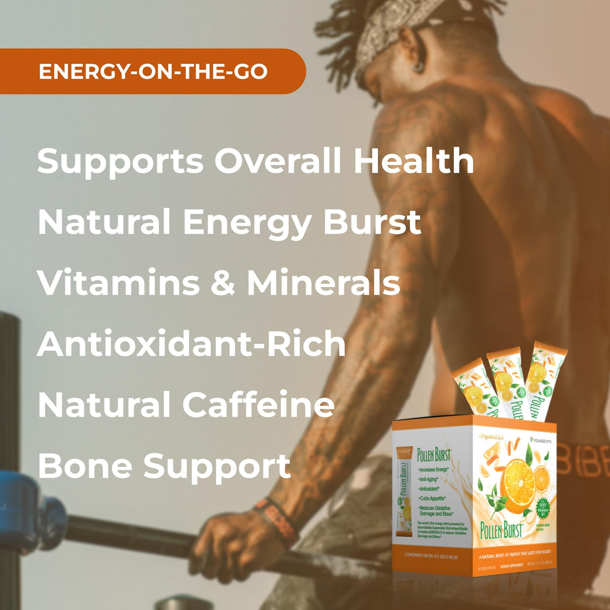 Youngevity ProJoba Pollen Burst™ - Clean Natural Energy Supplement w/Green Tea, Pollen Extract, GliSODin® - Increase Focus, Brain Boost, Endurance, Mental Clarity (30 Sticks)