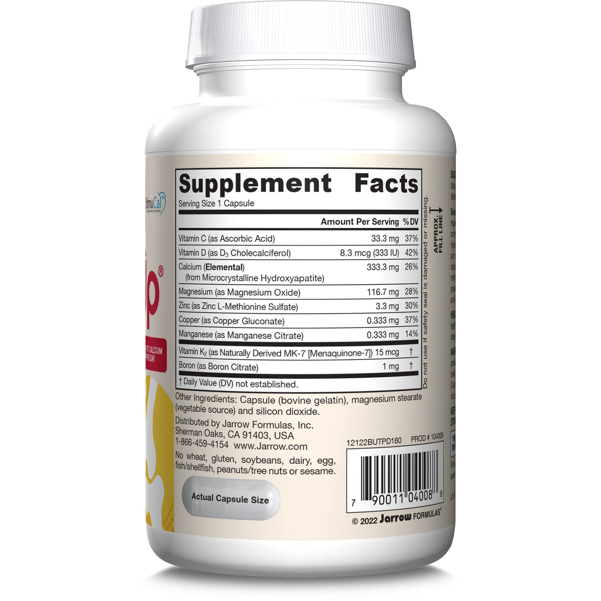 Jarrow Formulas BoneUp Three Per Day for Bone Density and Skeletal Nutrition, Includes Vitamin D3, K2 (as MK-7) and Calcium, 180 Capsules, 60 Day Supply