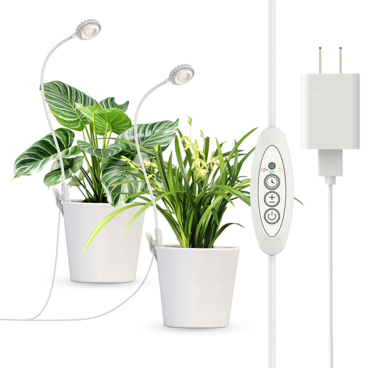 SGLEDs Clip-On Grow Lights for Indoor Plants, 2-in-1 Small Grow Light with One Plug & Auto Timer, 4000K Full Spectrum Dimmable LED Lamp for Potted Houseplants, Seedlings & Lemon Trees