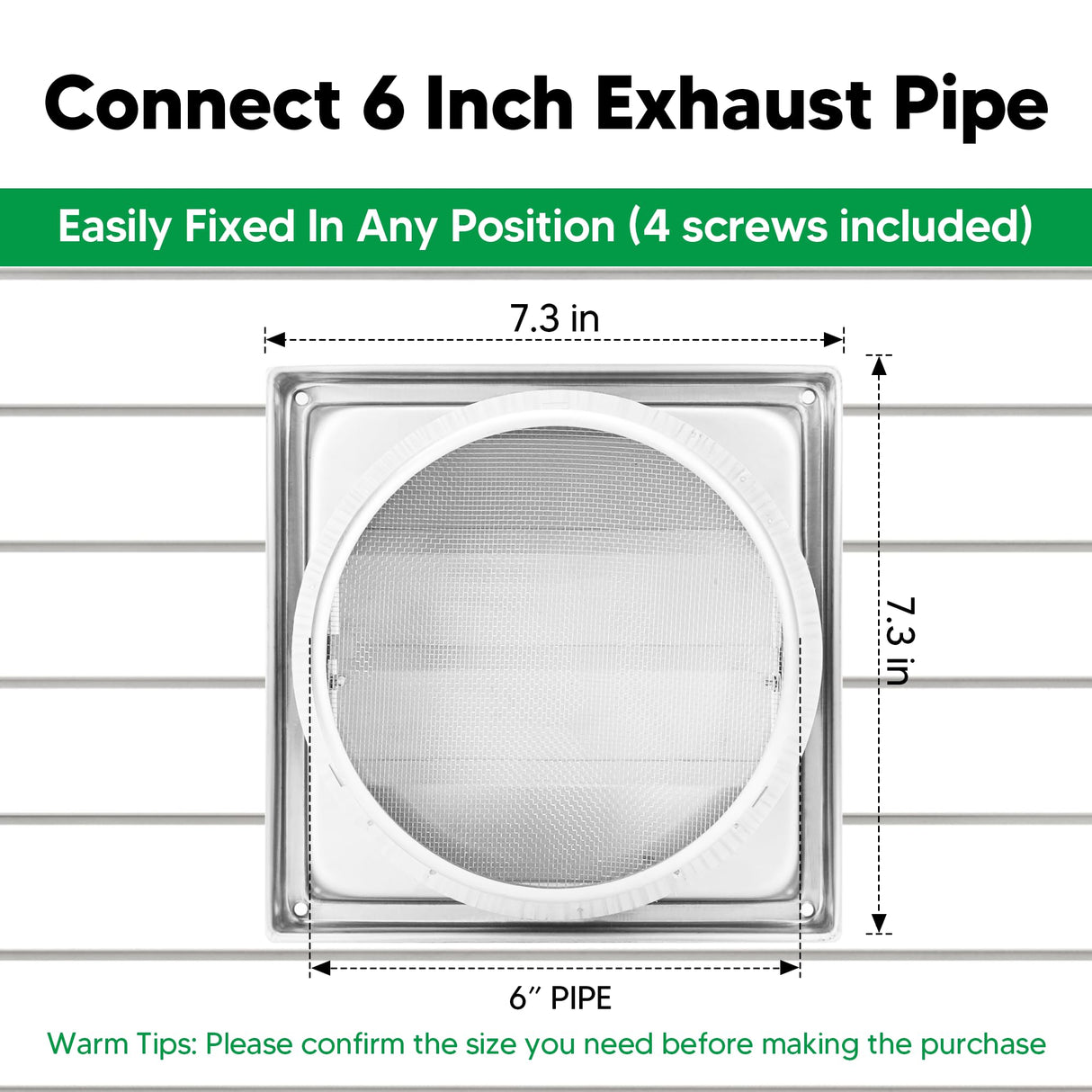 Funmit 6'' Metal Dryer Vent Cover, 7"x7" Outside Dimensions with Metal Mesh Screen, Outdoor Stainless Steel Louvered Vent Cover Includes 4 Screw for Easy Installation