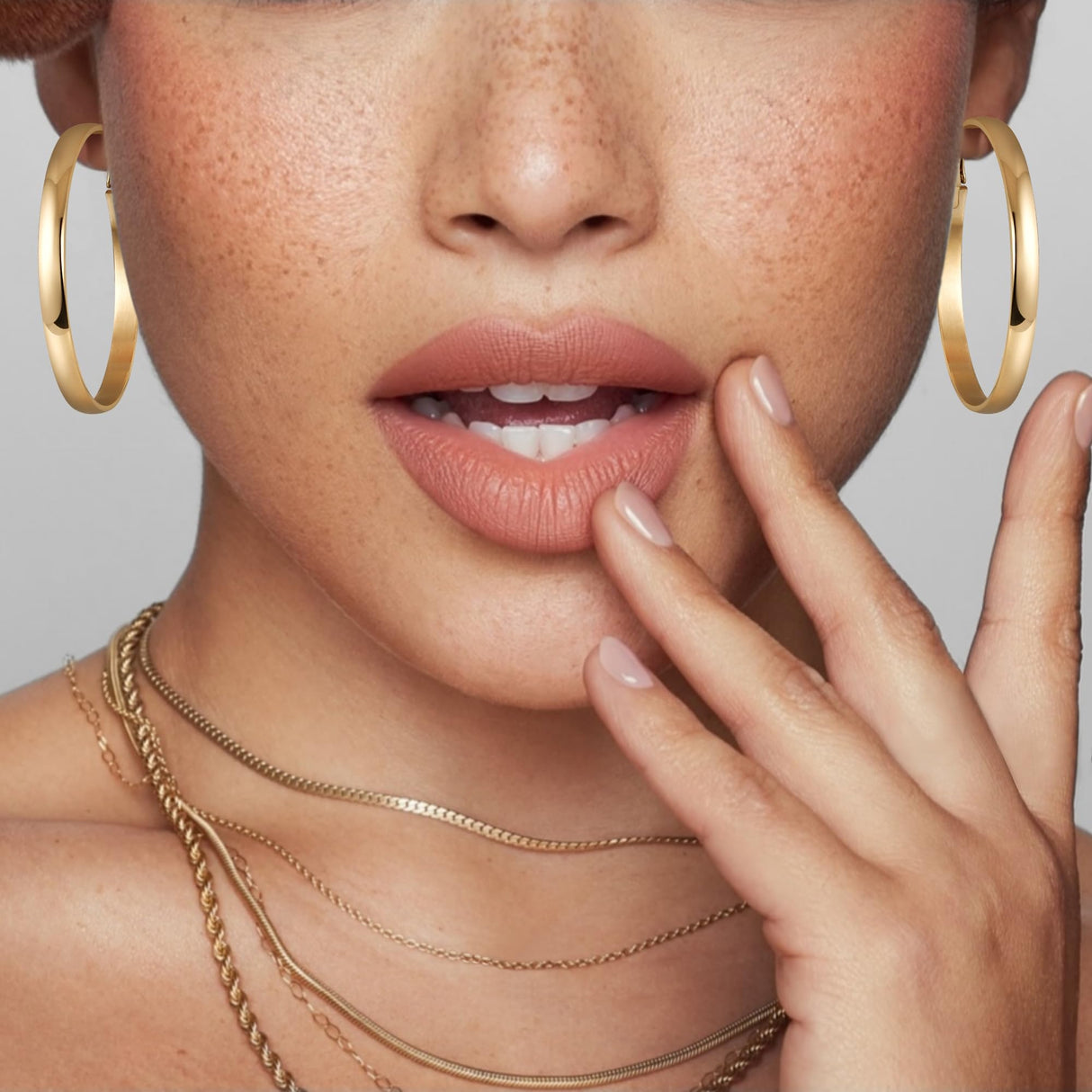 Jewlpire 14K Gold Plated Hoop Earrings for Women, Lightweight 14K Gold Plated Hoops Earring, 5mm Width Medium Hoops Earrings for Women Trendy 40 mm
