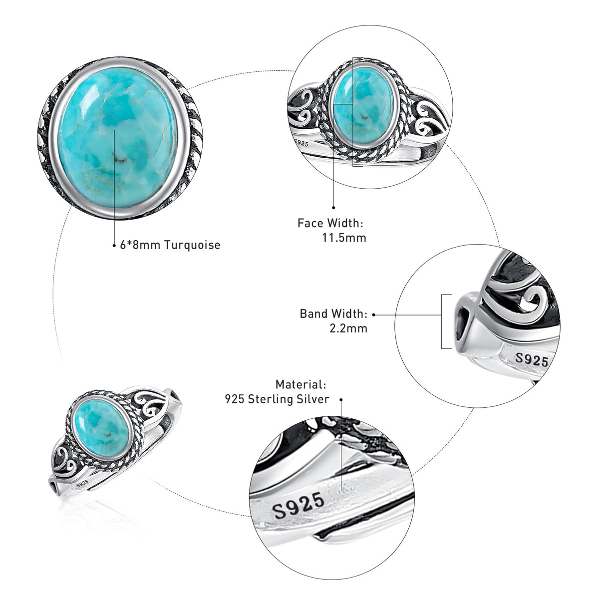 AVECON Adjustable Turquoise Rings for Women, Size 6-9