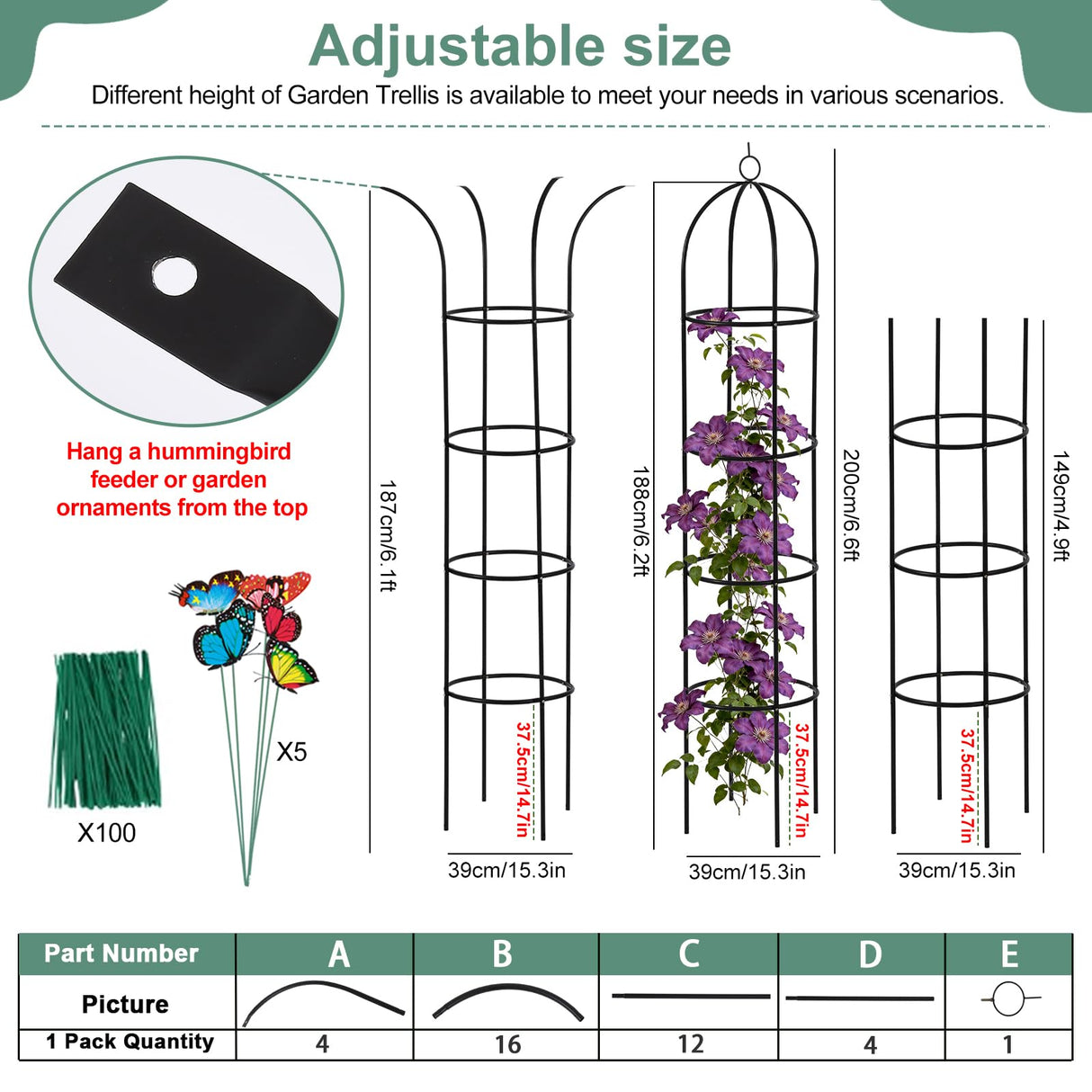 100% Metal Obelisk Garden Trellis 6.6 Feet Tall Sturdy Plant Support