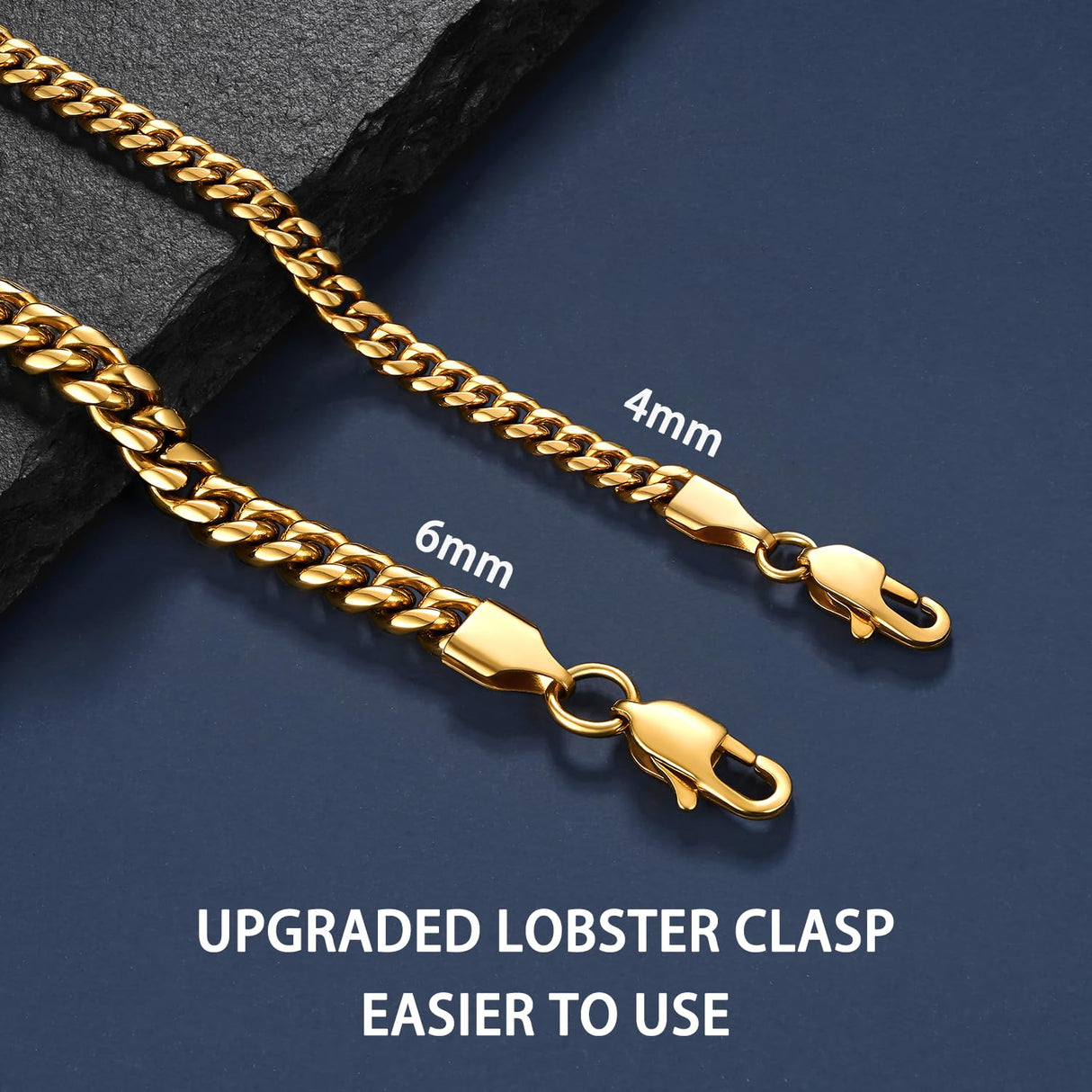 Jewlpire Gold Chain for Men, 6mm Mens Necklace Cuban Link Chain Necklace for Men, 18K Gold Plated Chain Necklace Sturdy & Durable Men's Necklaces 22 inch