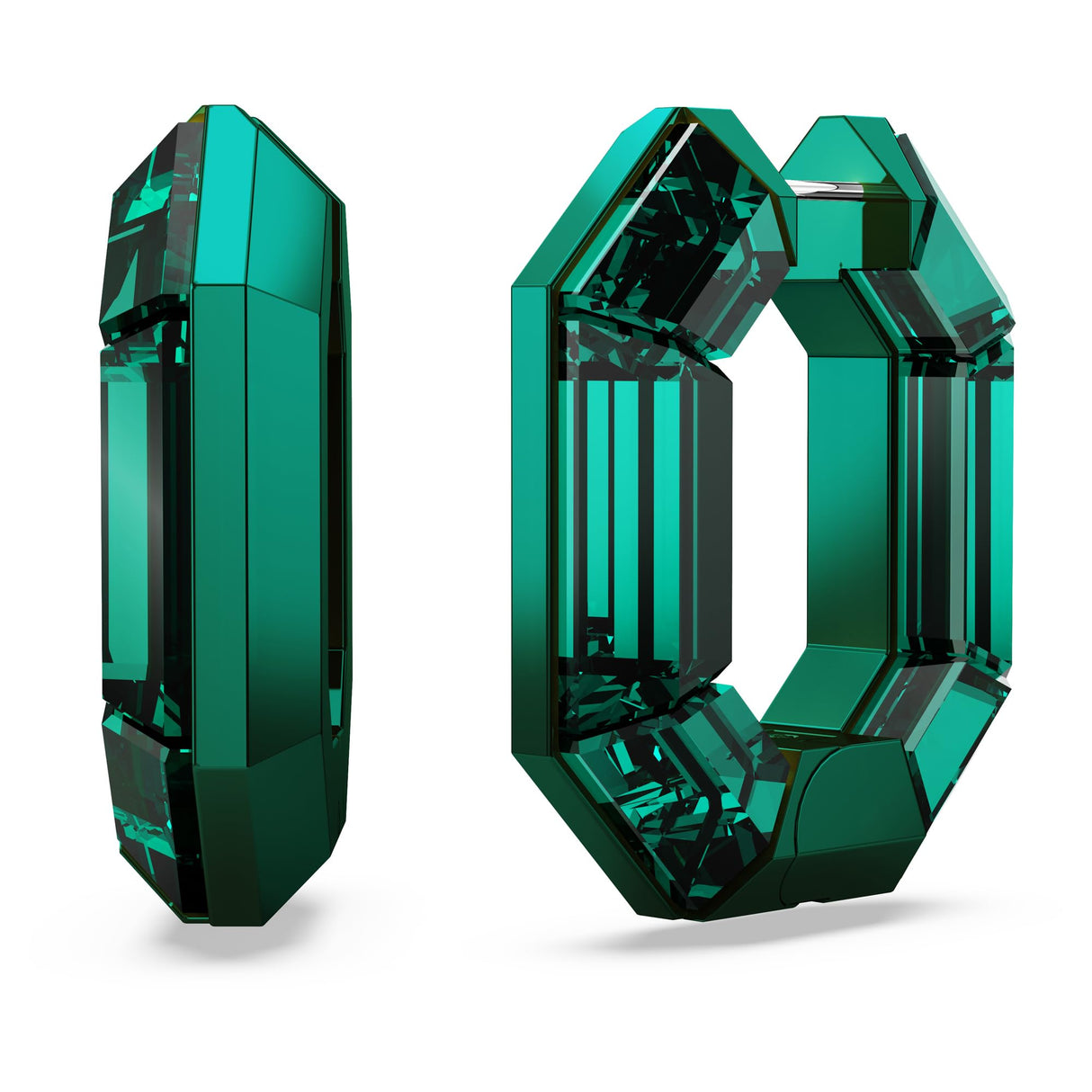 Swarovski Lucent Small Hoop Earrings, Green Octagon-Shaped Crystals, Part of the Swarovski Lucent Collection