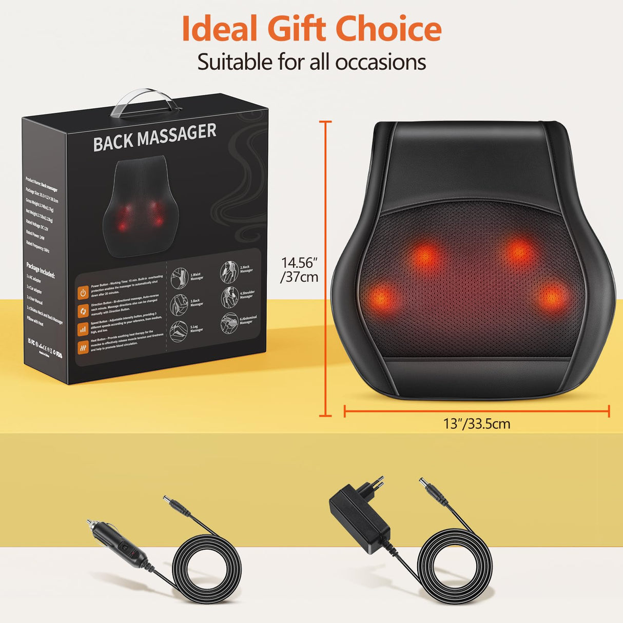 Brelley Neck and Back Massager for Pain Relief Deep Tissue with Heat, Shiatsu Shoulder Massager with Bi-Directional Rotating Head for Neck, Back, Shoulders, and Legs, Gift for Mom Dad