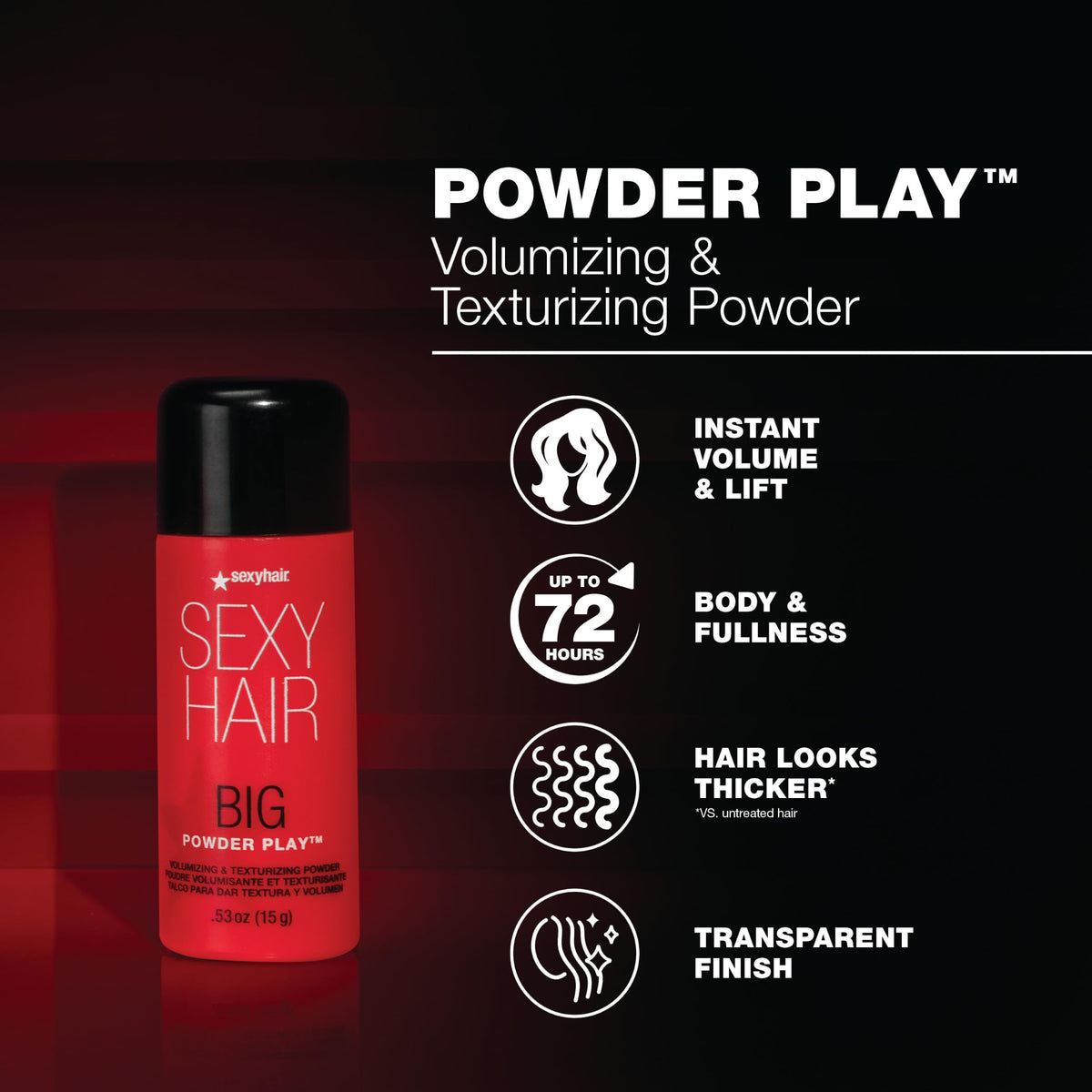 SexyHair Big Powder Play Volumizing & Texturizing Powder, 0.53 Oz | Colorless on Hair | Fragrance Free | Instant Lift