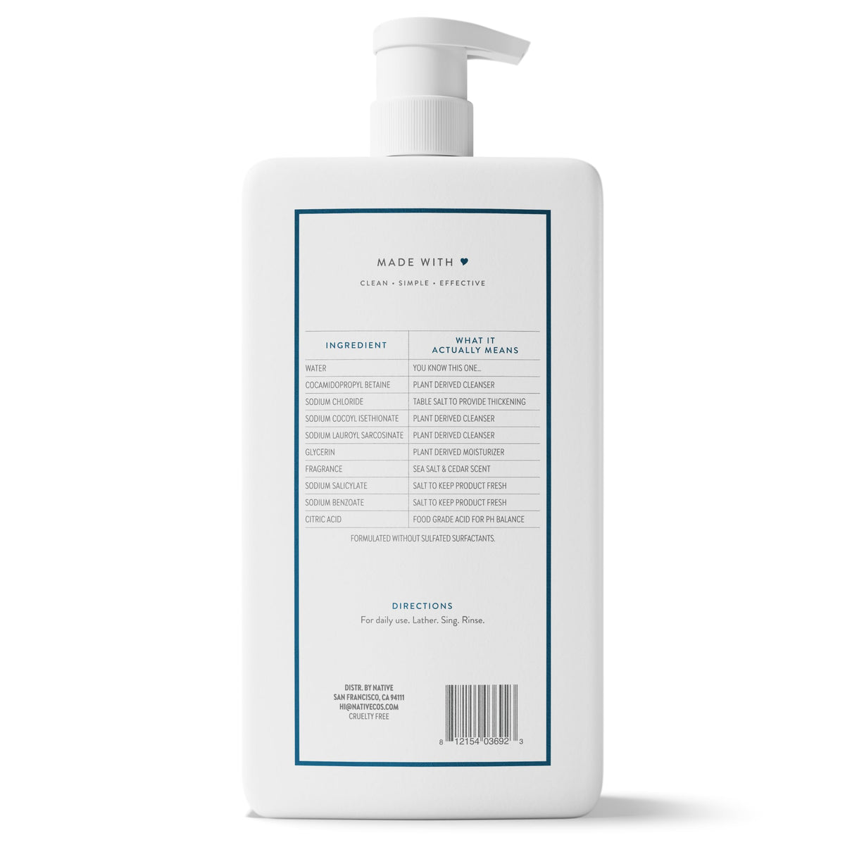 Native Clean Body Wash for Women & Men, Sea Salt & Cedar Scent, 36 fl oz
