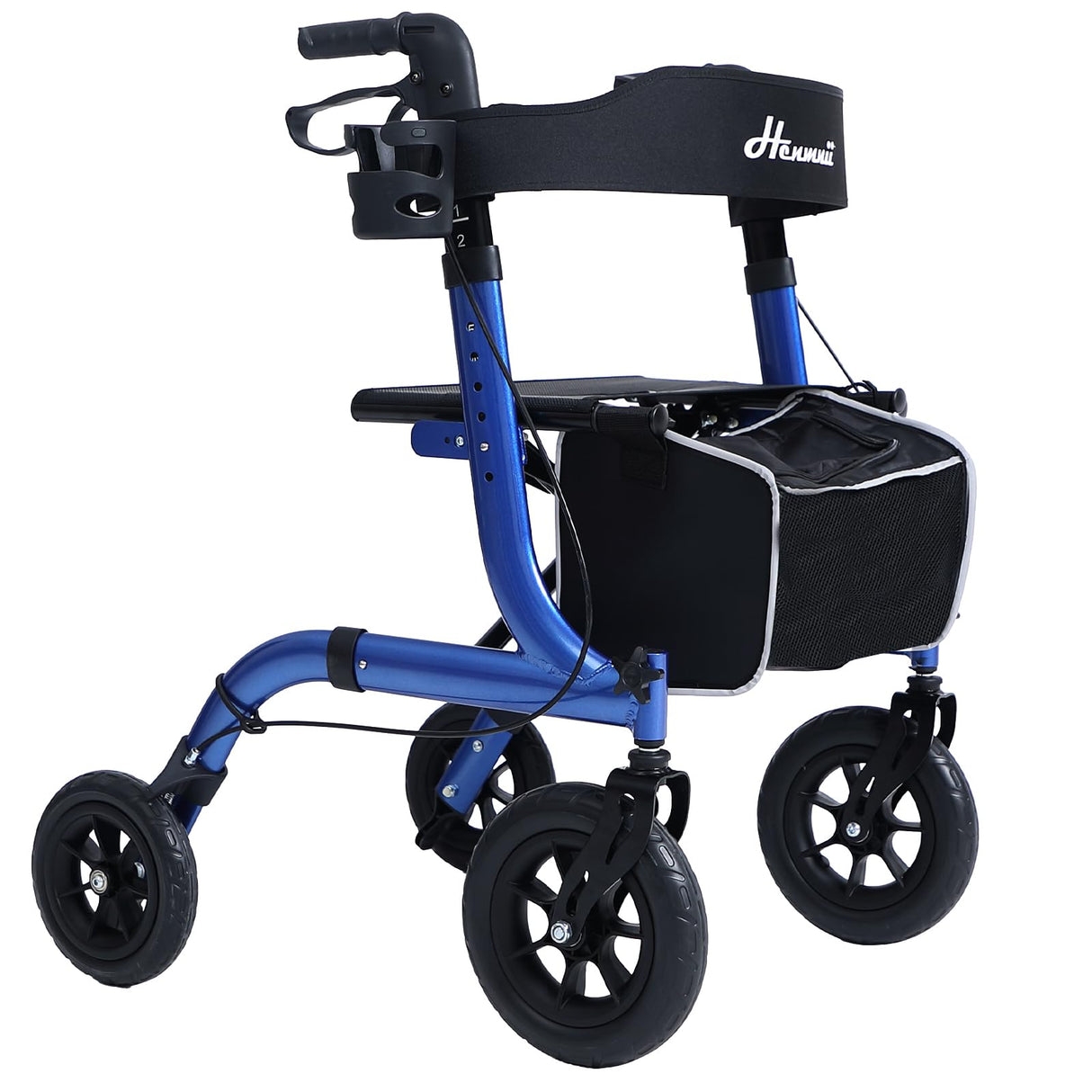 Henmnii Rollator Walker for Seniors, Lightweight Foldable All Terrain Rolling Walker with seat, Aluminum Walkers with 10 inch Rubber Wheels, Handles and Backrest for Seniors and Adult