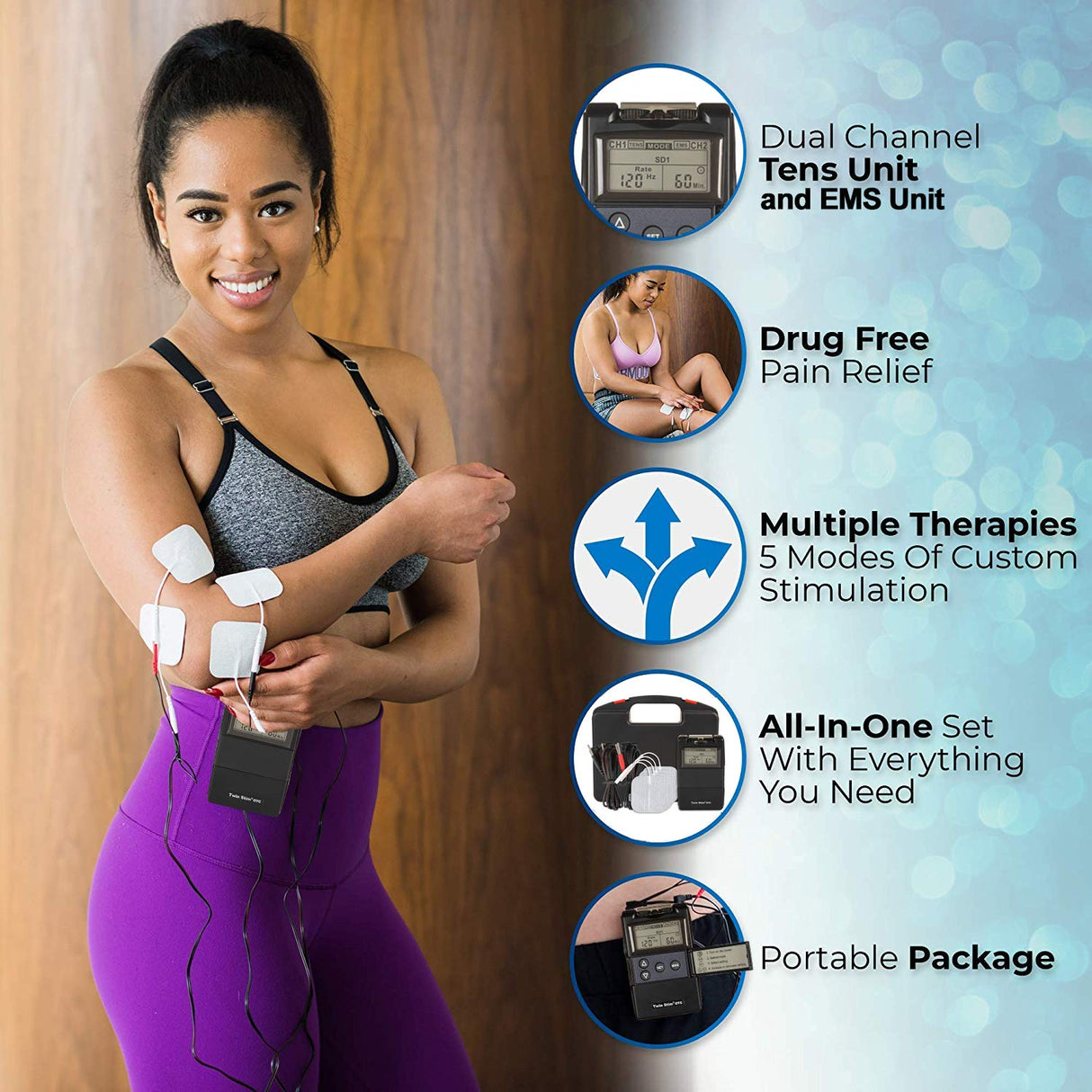 Roscoe Medical TENS Unit and EMS Muscle Stimulator, Twin Stim - OTC TENS Machine for Back Pain Relief, Lower Back Pain Relief, Neck Pain, or Sciatica Pain Relief, Clinical Strength Stim Machine