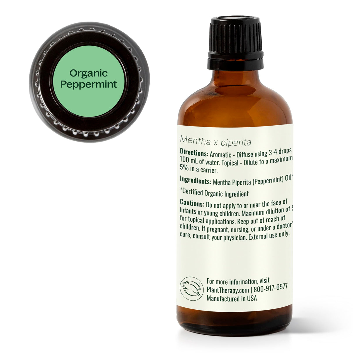 Plant Therapy Organic Peppermint Essential Oil 100% Pure, USDA Certified Organic, Undiluted, Natural Aromatherapy, for Diffusion, Skin, Hair, Therapeutic Grade 100 mL (3.3 oz)