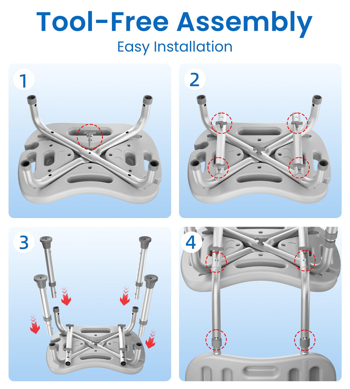 HOMLAND Shower Chair for Inside Shower with Removable Back, FSA/HSA Eligible Adjustable Height, Non-Slip Heavy Duty Bath Chair for Bathtub, 350 lbs Shower Seat for Elderly and Disabled, Grey